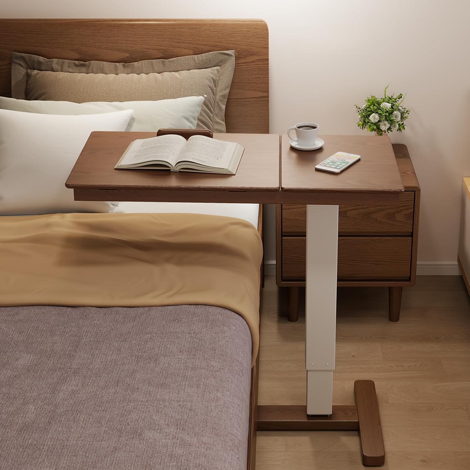 Detalle de Muwuele Solid Wood Overbed Table with Wheels