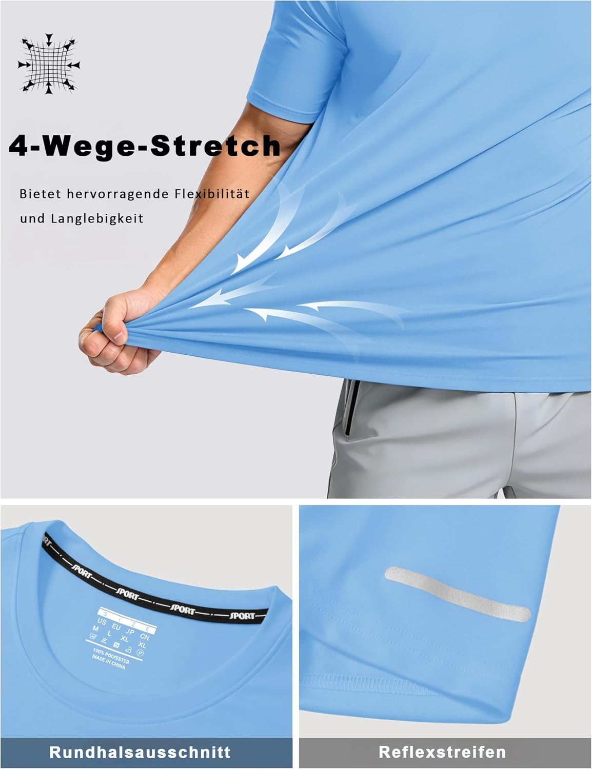 Detalle de MAGCOMSEN Sport T-Shirt Herren UV Kurzarm – UPF50+, atmungsaktiv, reflektierende Streifen