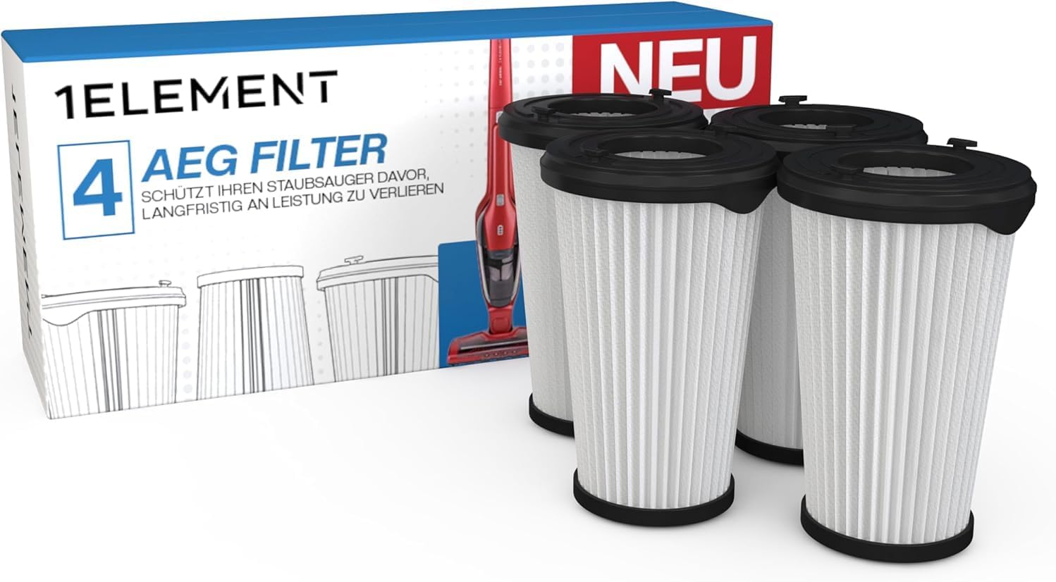 Detalle de 1E AEF150 filters voor AEG CX7, CX7-2 en QX8, set van 4