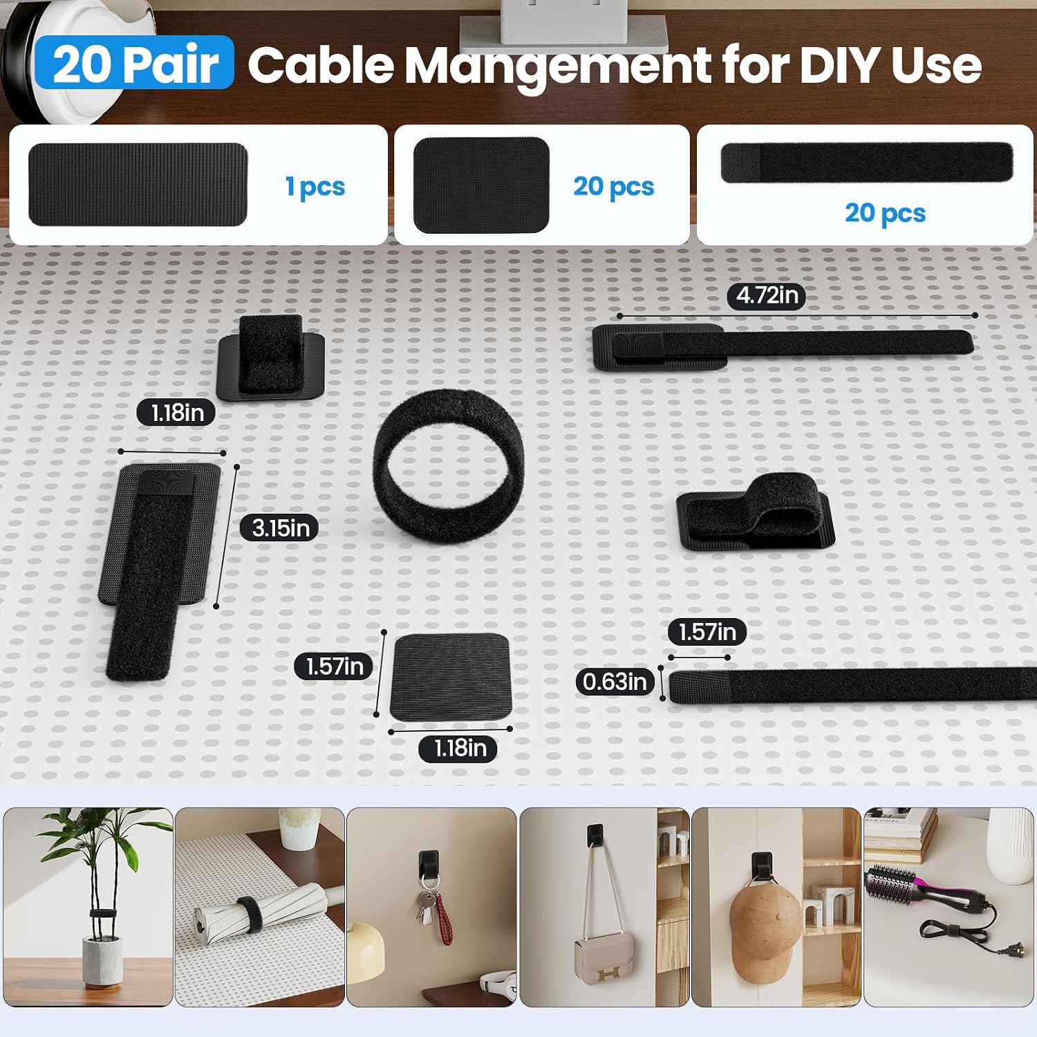 Thumbnail 6 de fansto 20-Cable Clips kabelbeheer met verstelbare banden en kleefhaken