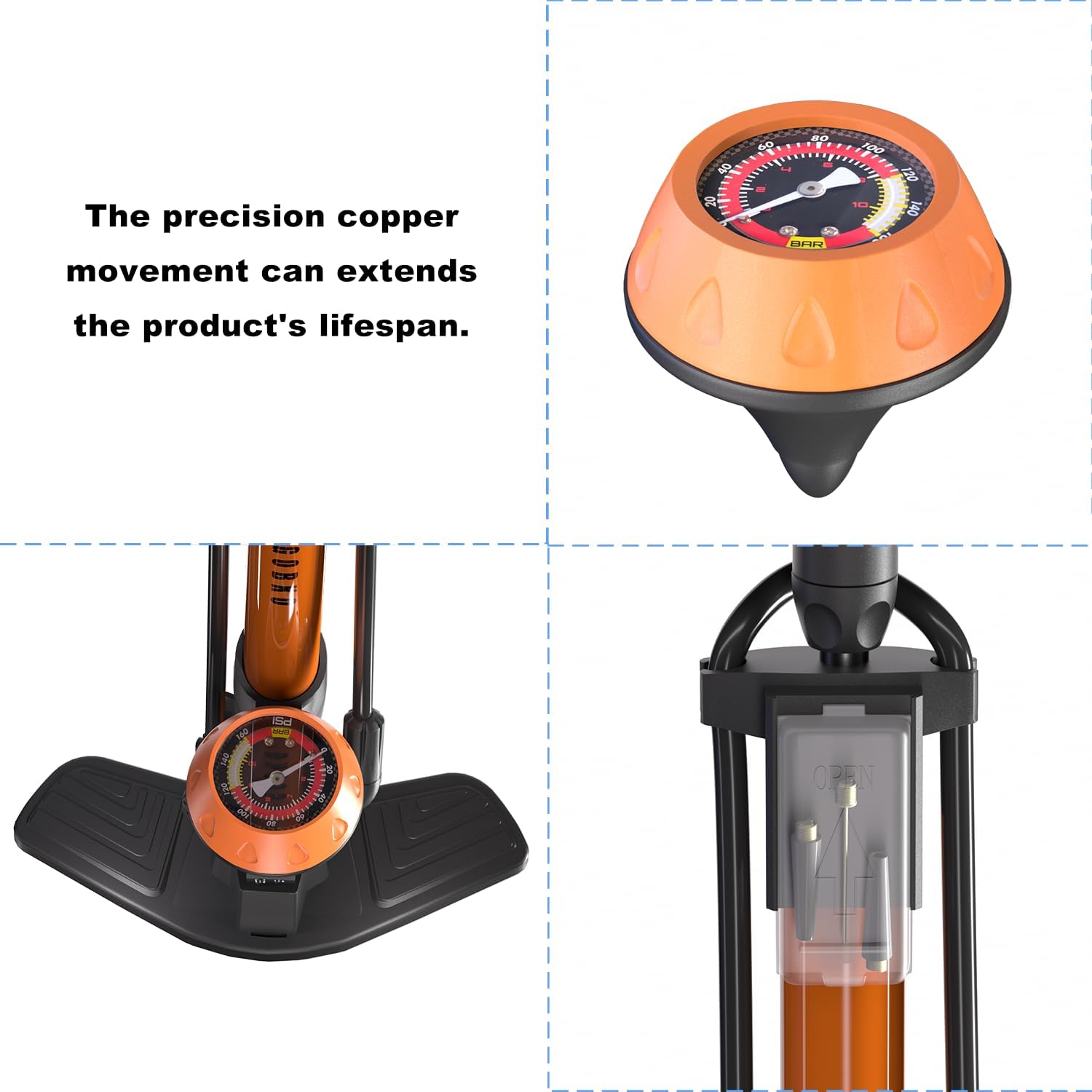 Thumbnail 2 de GOBKO Bike Pump Floor Pump 160psi Gauge