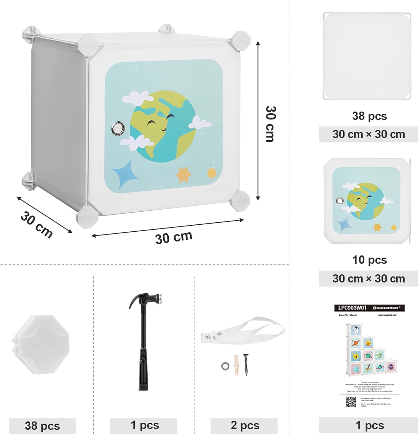 Thumbnail 2 de SONGMICS Scaffale portaoggetti per bambini con 10 cubi LPC903W01, mobile cameretta modulare bianco
