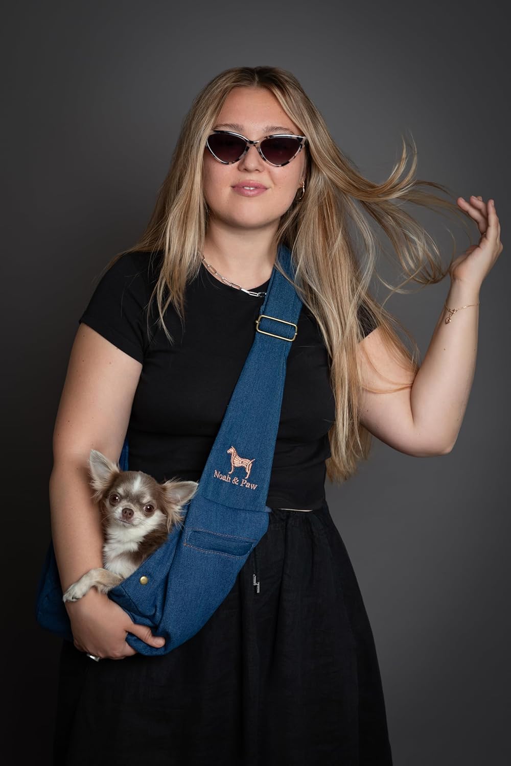 Thumbnail 6 de NOAH & PAW Dog Sling Carrier for Small Dogs (3-10lb): Denim Travel Sling with Dual Safety, Machine Washable