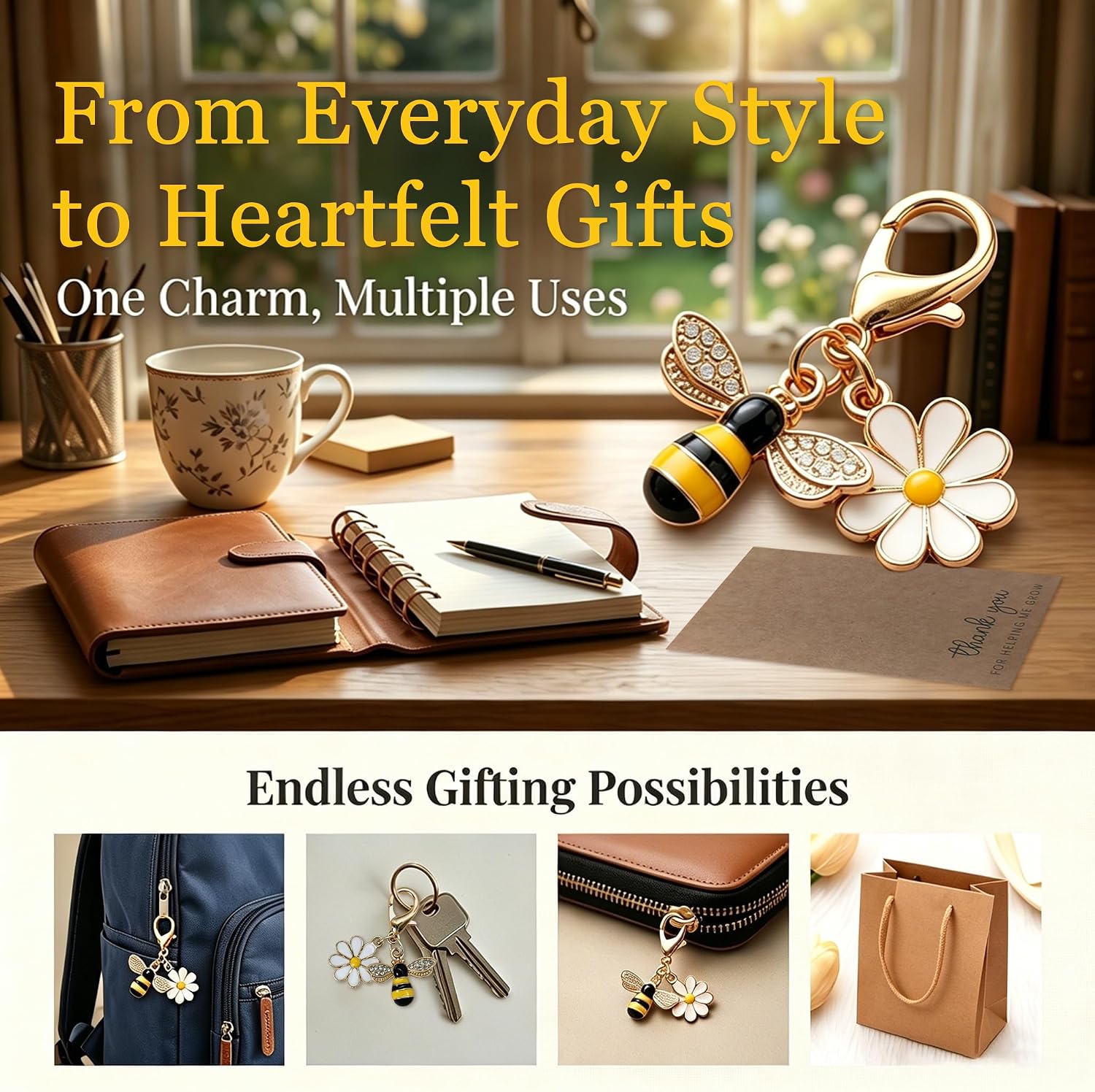 Thumbnail 4 de Thank You Teacher Gifts for Women – Personalised 6Pcs Bee & Flower Keyrings