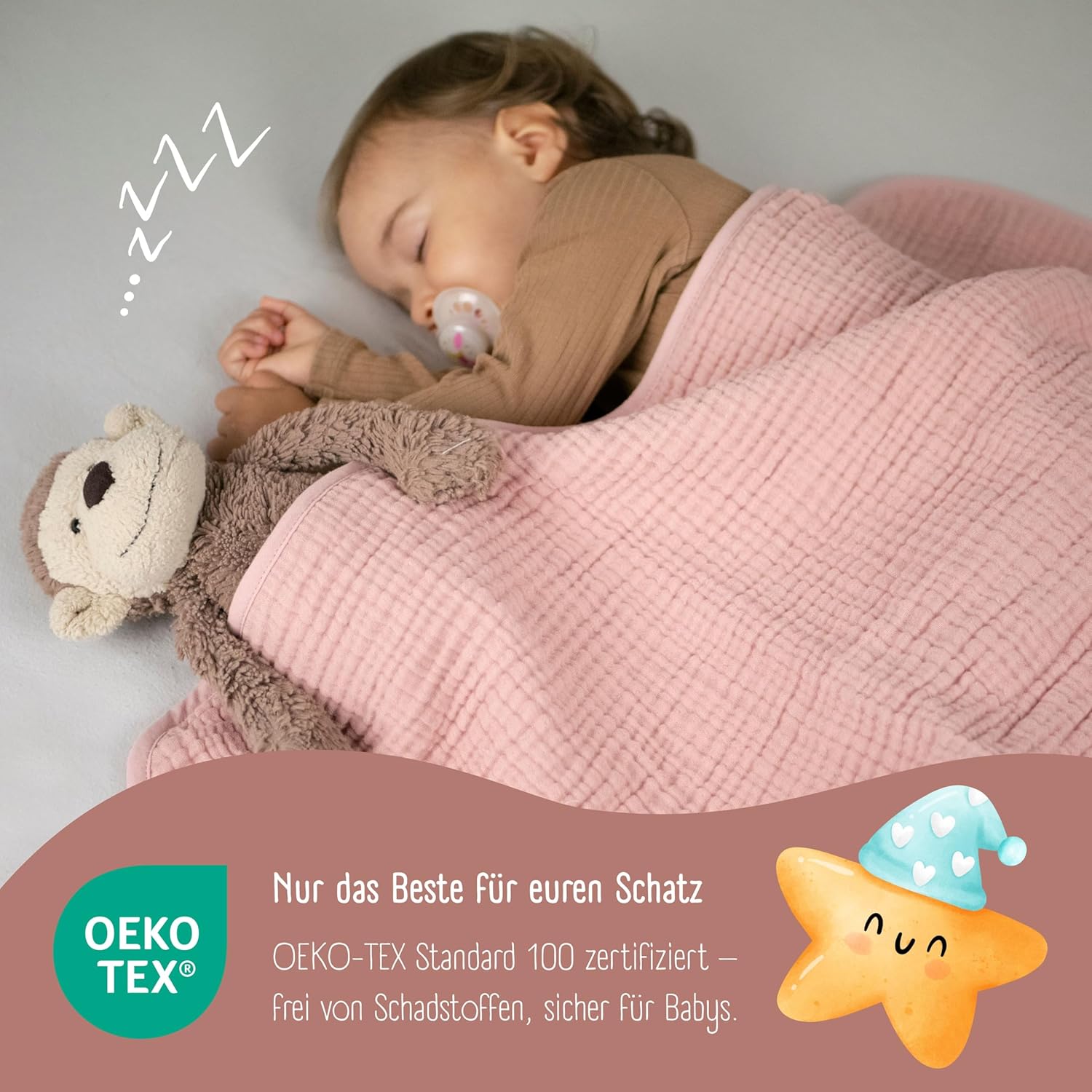 Thumbnail 3 de BEARFOOT Babydecke Musselin-Fleece (Baumwolle/Fleece) in Dusty Rose – 2-seitig für Neugeborene