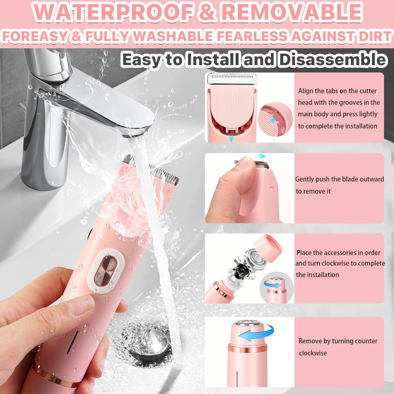 Thumbnail 2 de MALLVOLER GHTE-480NfwH541 2-in-1 Bikini Trimmer, Pink Dual-Head Wet/Dry Shaver