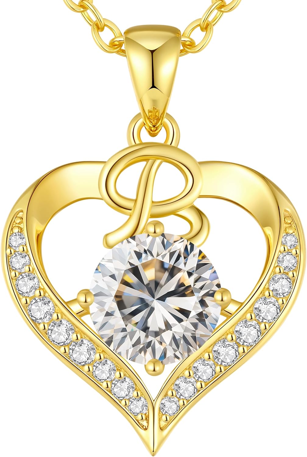 Detalle de LOUISA SECRET Collana Donna Lettere A-Z con ciondolo cuore in moissanite, rivestimento 18K oro/rodio, catena regolabile 45+5 cm