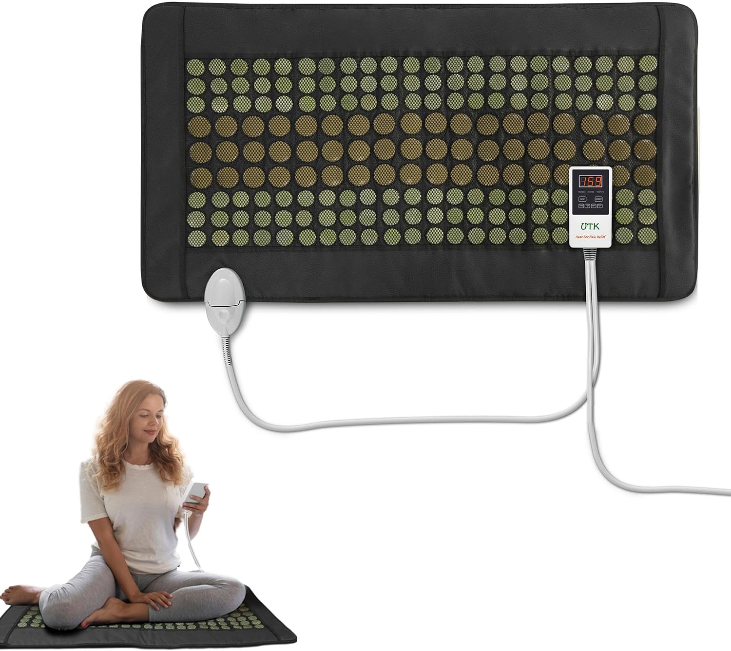 Detalle de UTK H11M3 Far-Infrared Heating Pad, 38" x 21", Jade & Tourmaline