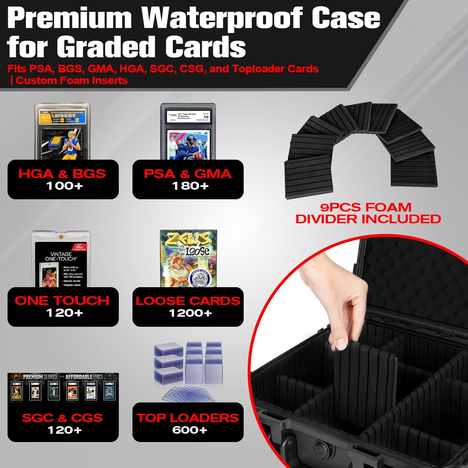 Detalle 2 de Graded Card Case Storage Box: 600+ Card Capacity with 9 Dividers for PSA BGS SGC Top Loaders