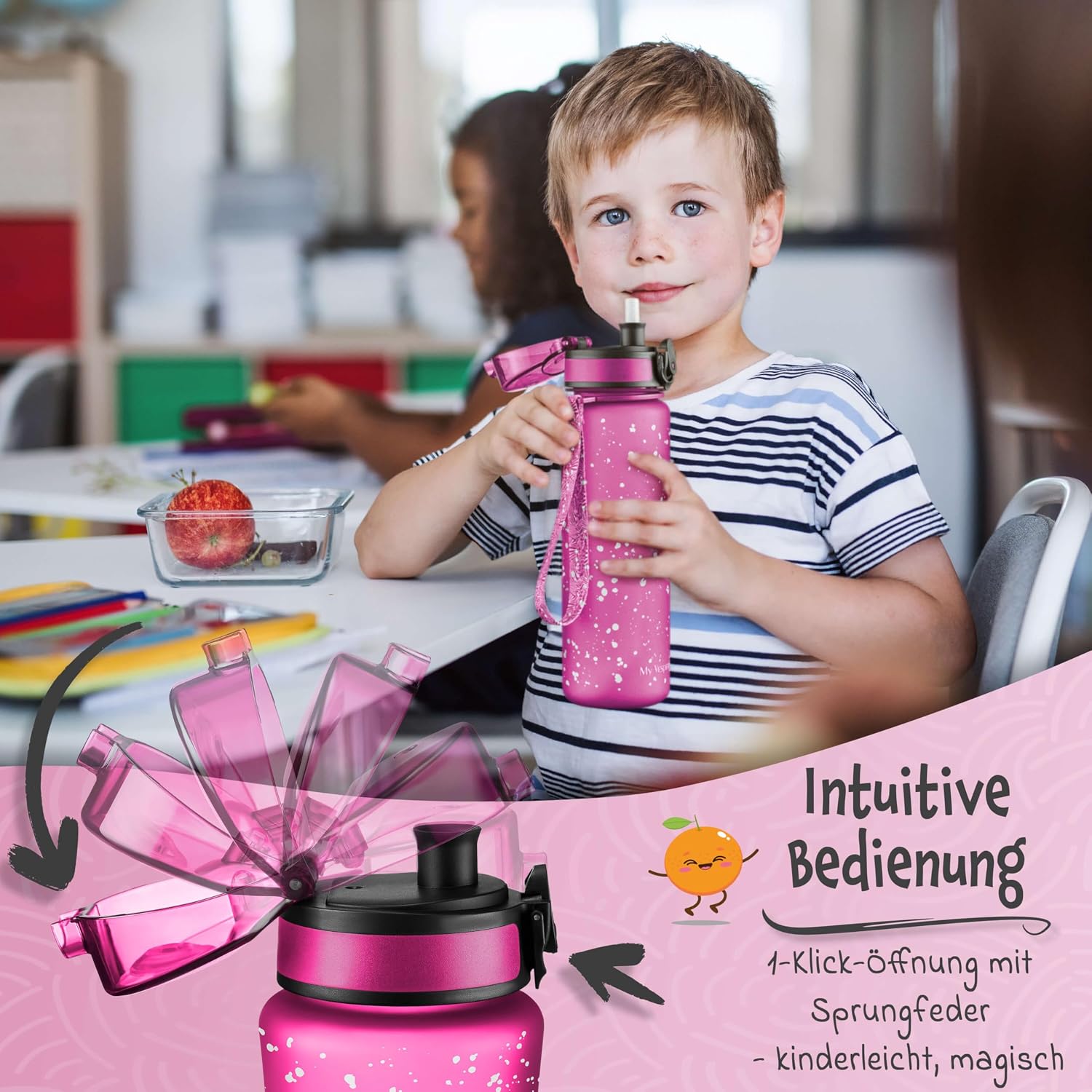 Detalle de My Vesperbox® Kinder-Trinkflasche 500 ml – auslaufsicher, kohlensäuregeeignet, inkl. Ersatzdichtung