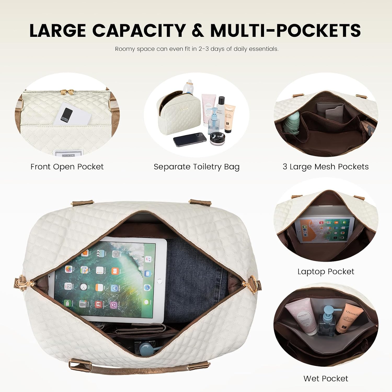 Detalle de LOVEVOOK borsa da viaggio donna/duffel grande con organizer, scomparto scarpe e lavaggio separato