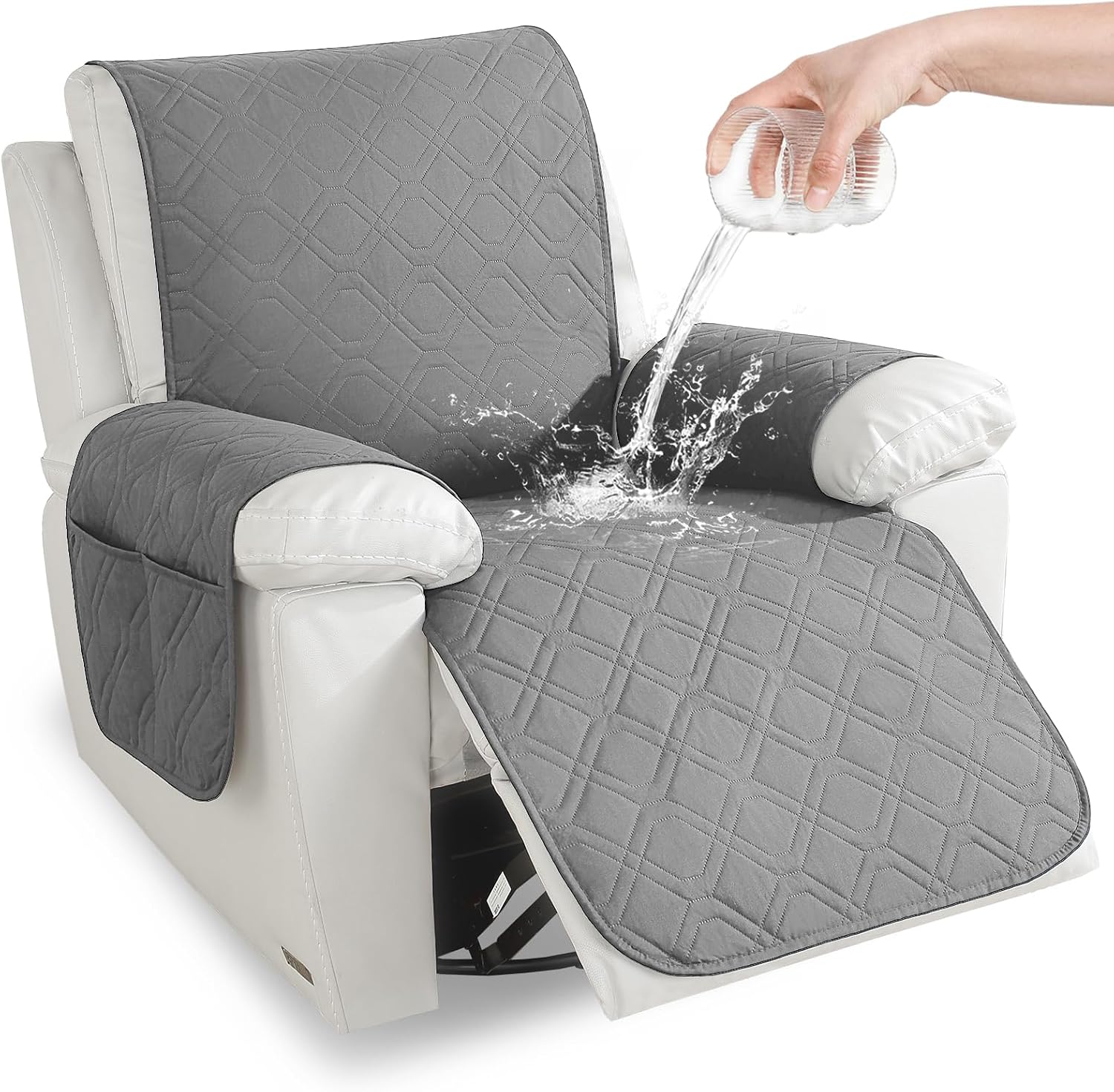 Detalle de YSTELLAA Copripoltrona Relax Reclinabile Grande 1 posto impermeabile grigio chiaro con braccioli rimovibili