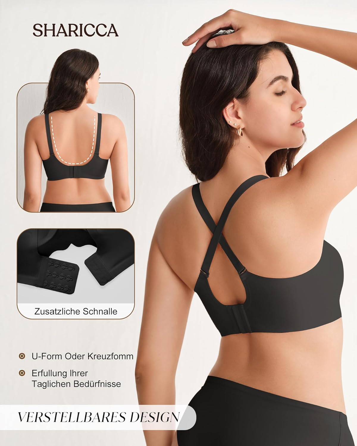 Detalle de SHARICCA Glatter Bügelloser BH Damen – Tiefen V-Ausschnitt, Push Up Bralette, Soft & Bequem