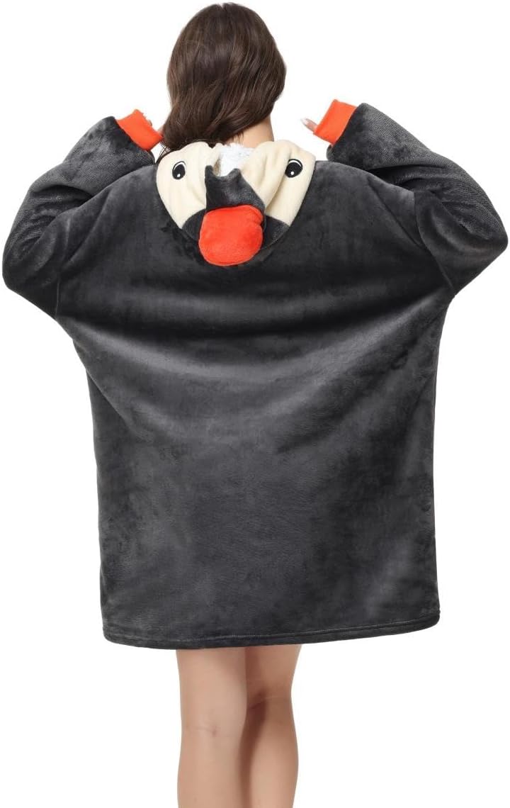 Detalle de Chuangminghangqi Unisex Kuscheldecke als Hoodie mit Ärmeln und Kapuze – oversized Tier-Design