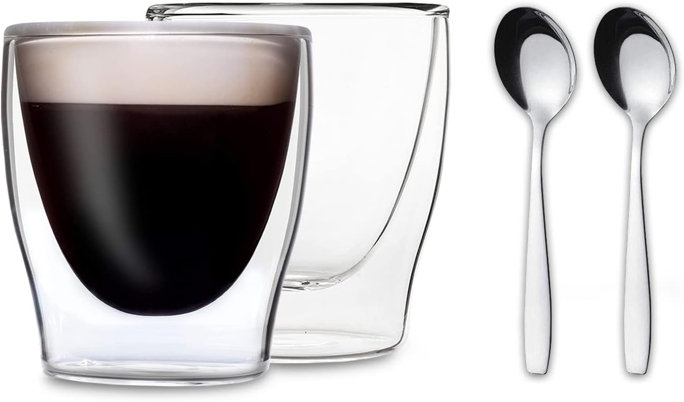 Detalle de DUOS zestaw szklanek do espresso 2 × 80 ml, podwójne ścianki i łyżeczki