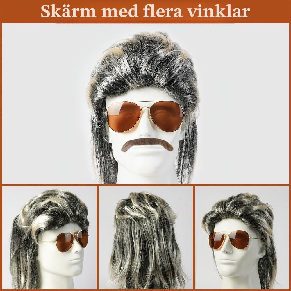 Thumbnail 3 de Aomig 5-delat perukset för män med 80-talsperuk och accessoarer
