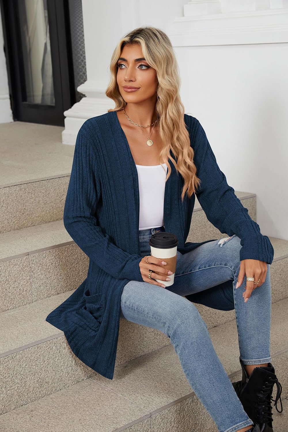 Thumbnail 4 de Famulily Longline Loose Cardigans for Women UK, Fall Winter Cosy Open Front Sweater Ribbed Cardigan with Pockets
Famulily Longline Loose Cardigans for Women UK,…