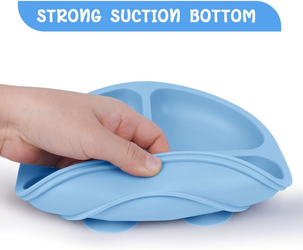 Thumbnail 2 de Vicloon: Set Piatto per bambino a ventosa con 3 scomparti, rosa scuro/grigio blu – 2 pezzi