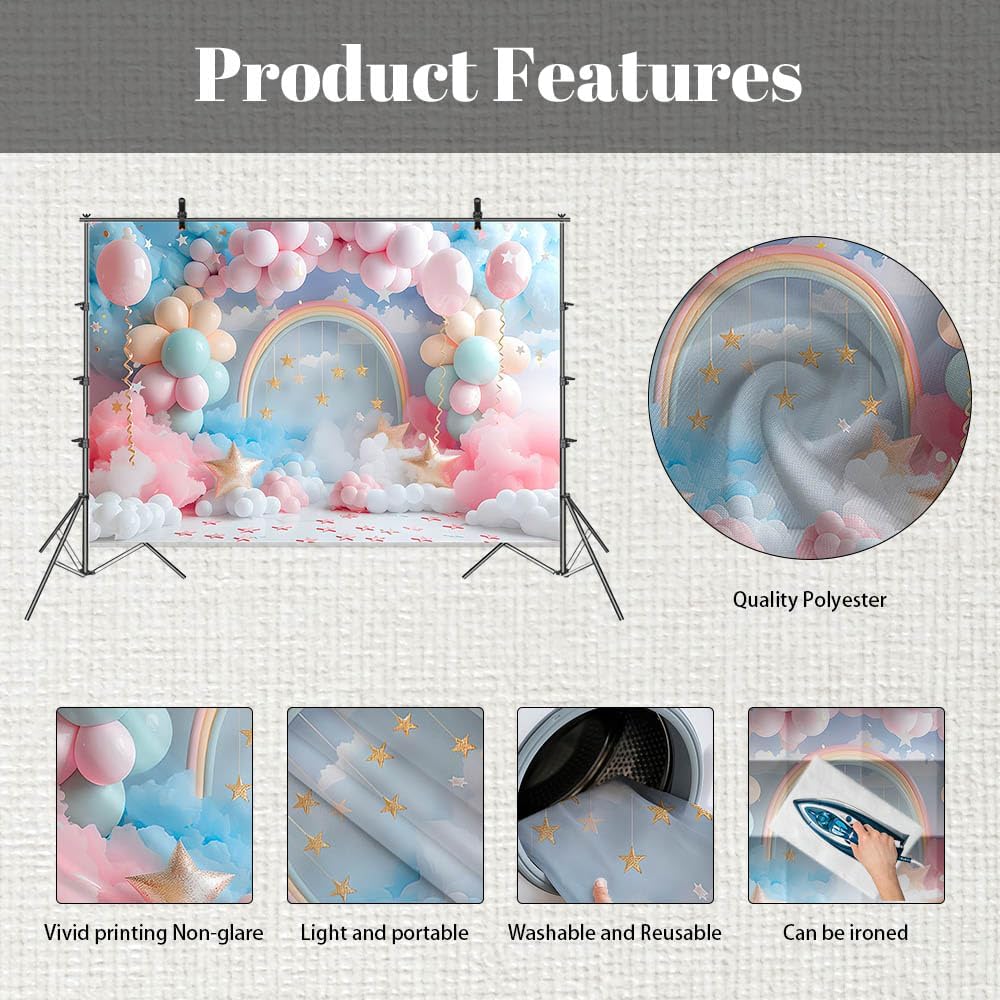 Thumbnail 4 de MEHOFOND 7x5ft girls photography backdrop – colourful clouds & rainbow balloon arch style