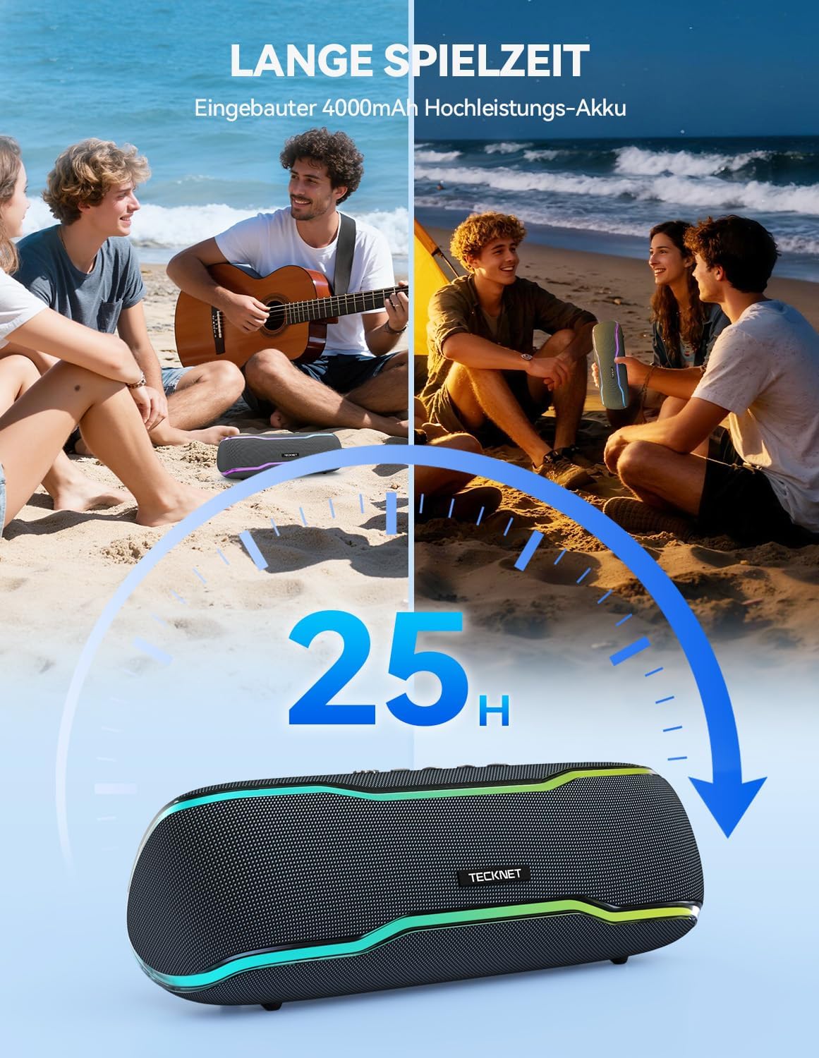 Detalle de TECKNET Bluetooth Lautsprecher mit Licht, IPX7, 30 W, Bluetooth 5.3 – Tragbar, für Outdoor-Events