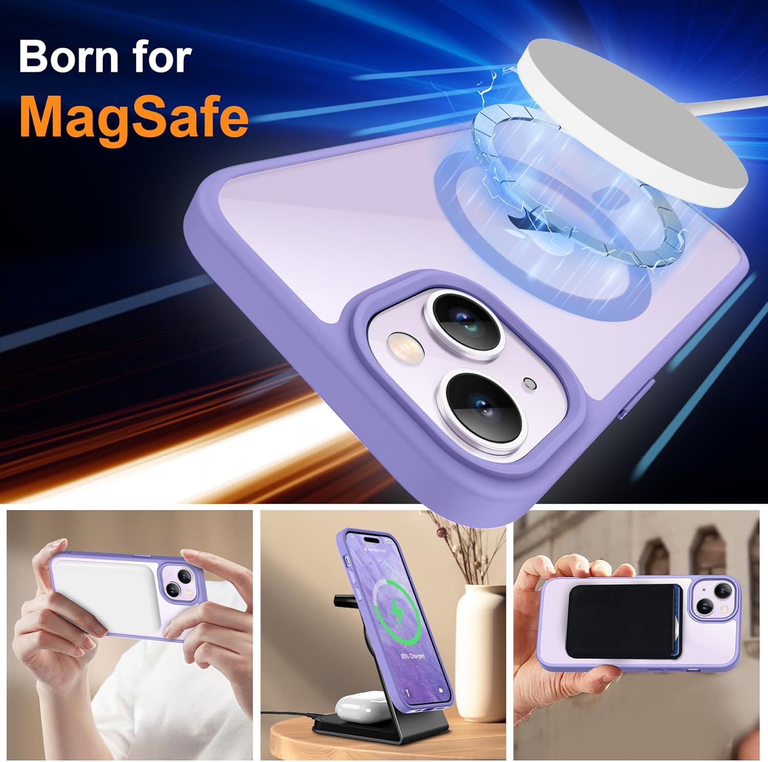 Thumbnail 1 de ORETECH Magnetic Case for iPhone 15 with 2 HD Screen Protectors – Light Purple