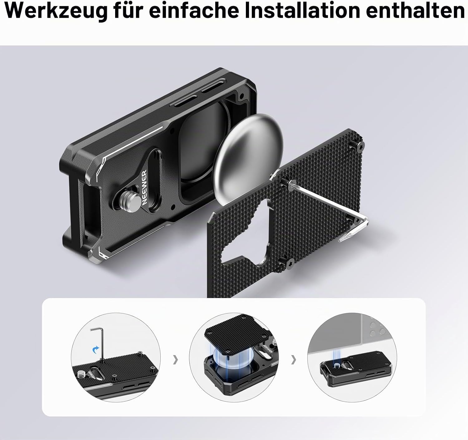 Detalle de NEEWER Schnellwechselplatte ARCA Typ – kompatibel mit AirTag, 1/4" Schraube