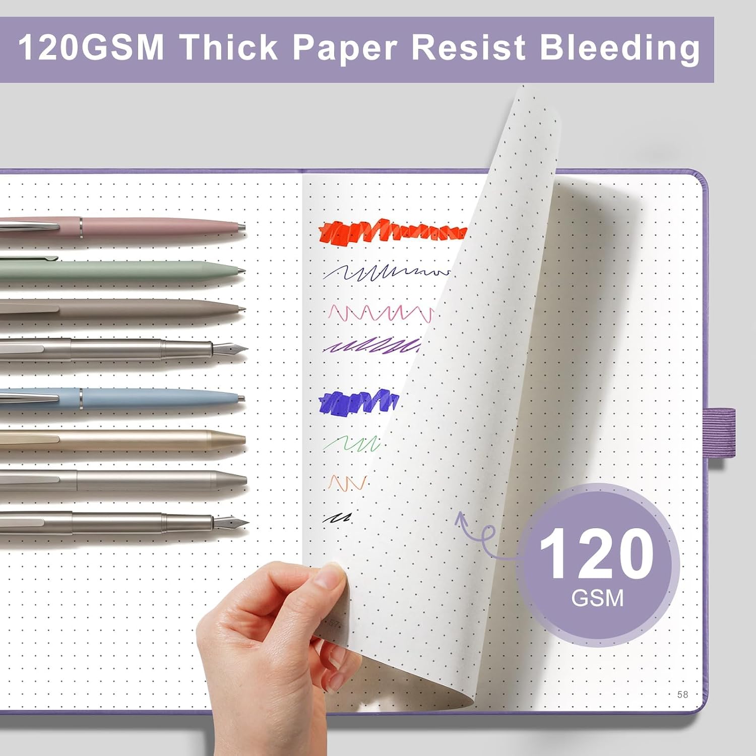Detalle de AHGXG A5 Dotted Journal, 160 Pages, 120 GSM Paper, Light Purple