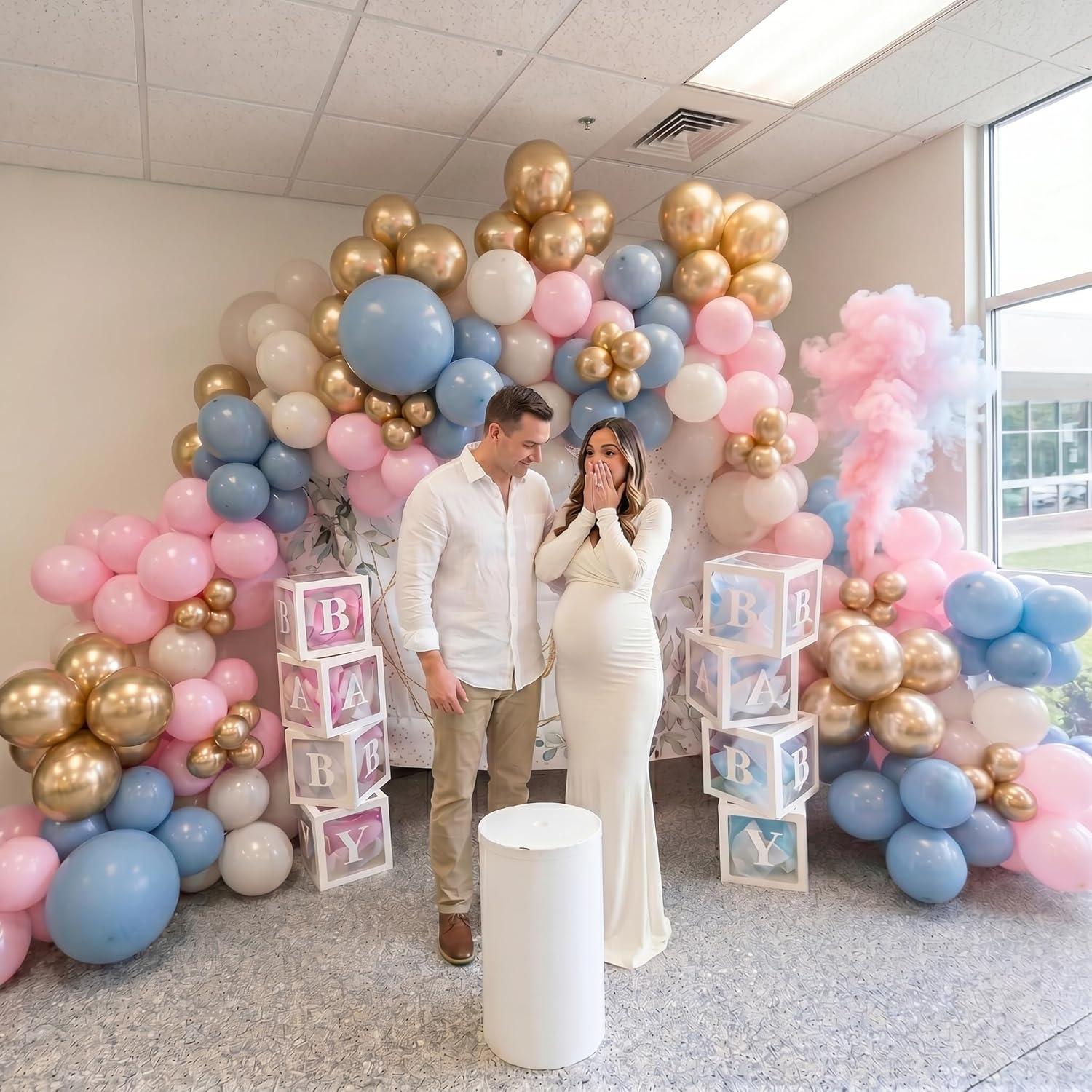 Thumbnail 2 de Gender Reveal Balloons 60-Piece Set (12-Inch) in Dusty Pink, Fog Blue, Sand White & Chrome Gold