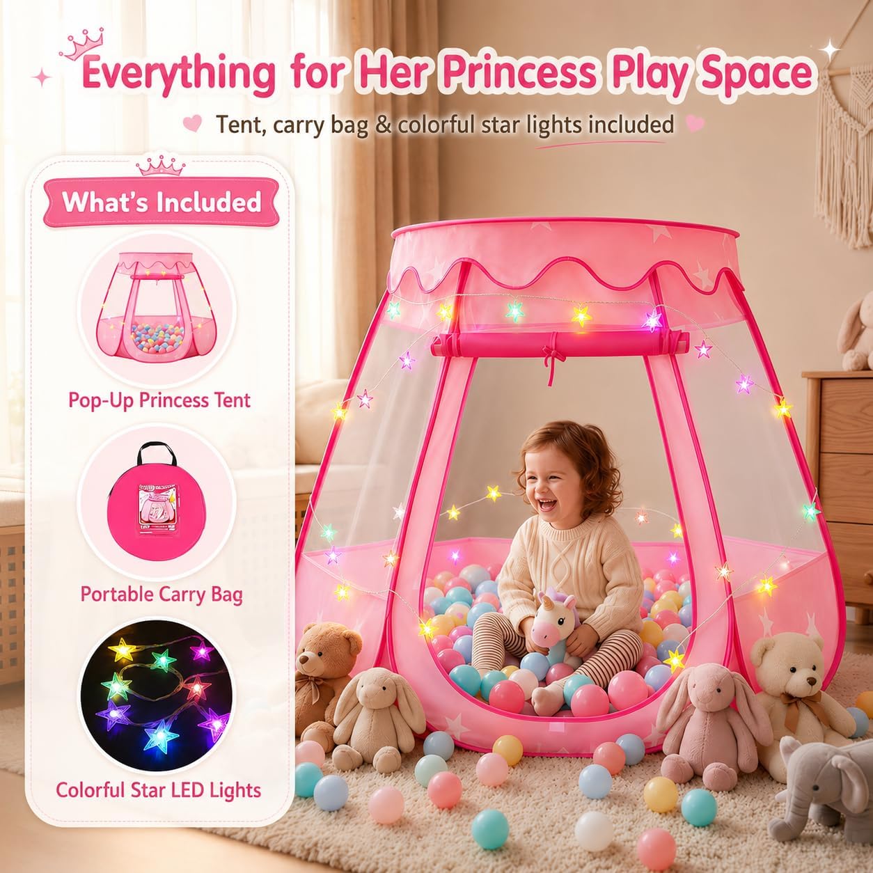 Thumbnail 3 de Pop Up Princess Tent with Star Lights 49.3in