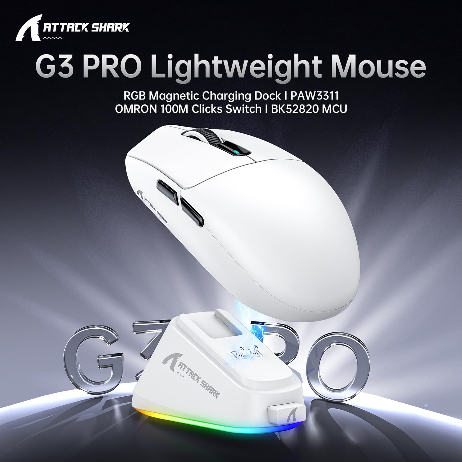Thumbnail 2 de ATTACK SHARK G3PRO Gaming Mouse with Magnetic Charging Dock