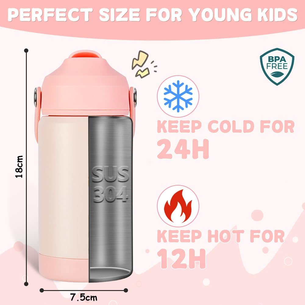 Detalle 2 de AMFUN Kinder Edelstahl-Wasserflasche 350 ml mit Strohhalm (BPA-frei), auslaufsicher