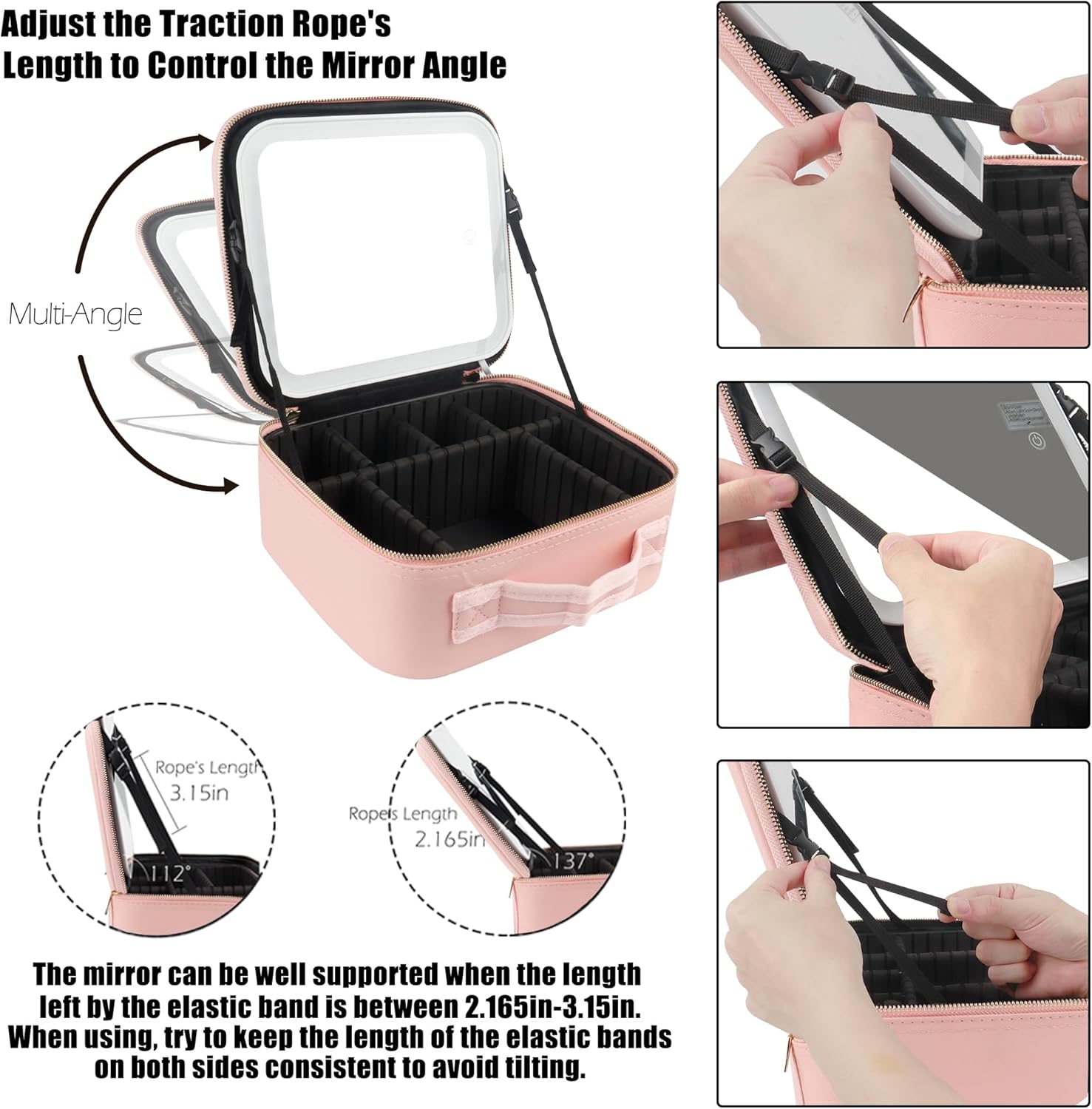 Thumbnail 5 de MOMIRA Travel Makeup Bag with Lighted Mirror – Pink
