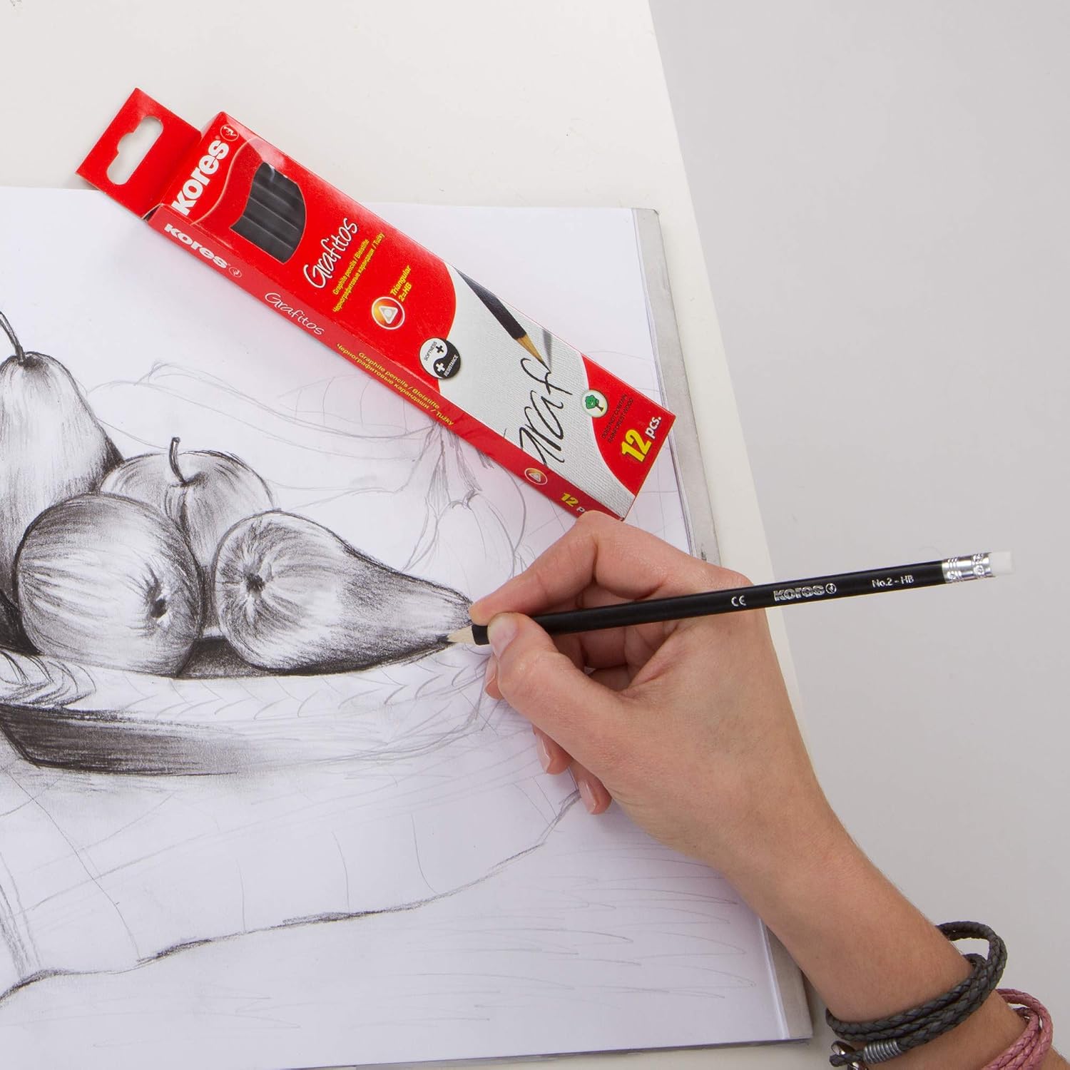 Thumbnail 3 de Kores 92300 grafitpennor, HB, triangulära med suddgummi, 12-pack
