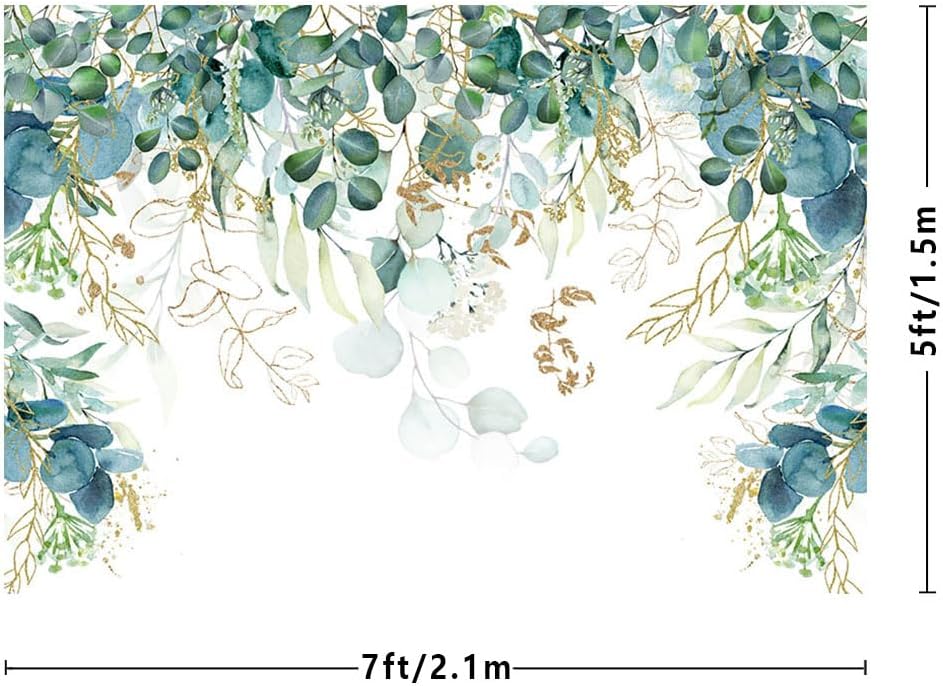 Thumbnail 2 de MEHOFOND 7x5ft Green and Gold Leaves Backdrop