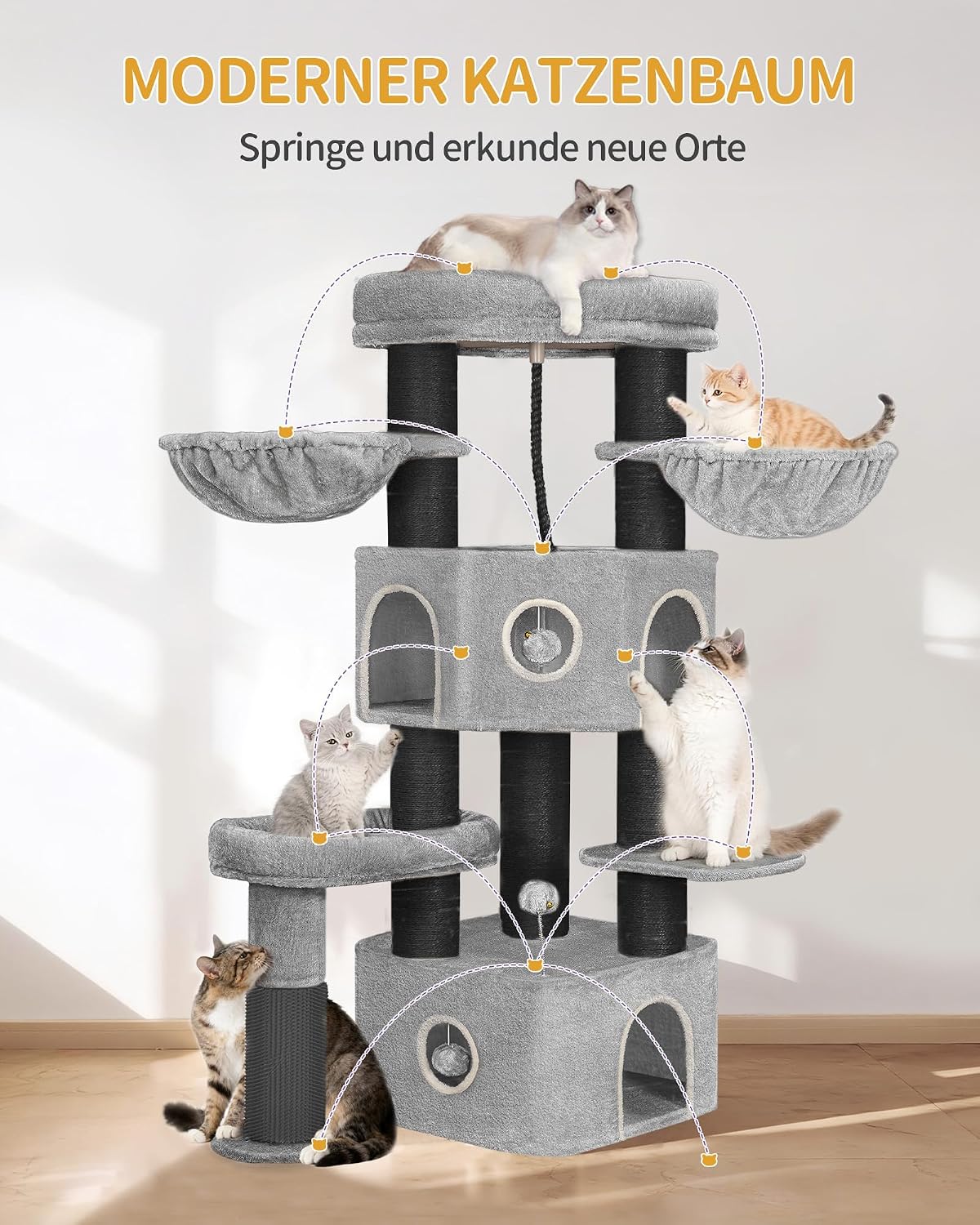 Detalle 2 de Hzuaneri MS16318BG Kratzbaum 163 cm – Katzenbaum mit Höhlen 🐱