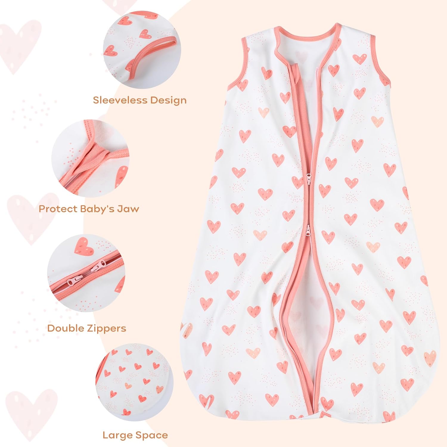Detalle de Yoofoss Schlafsack Baby Sommer 0.5 Tog – 3er Pack, 67 cm, 0–6 Monate, 100% Bio-Baumwolle