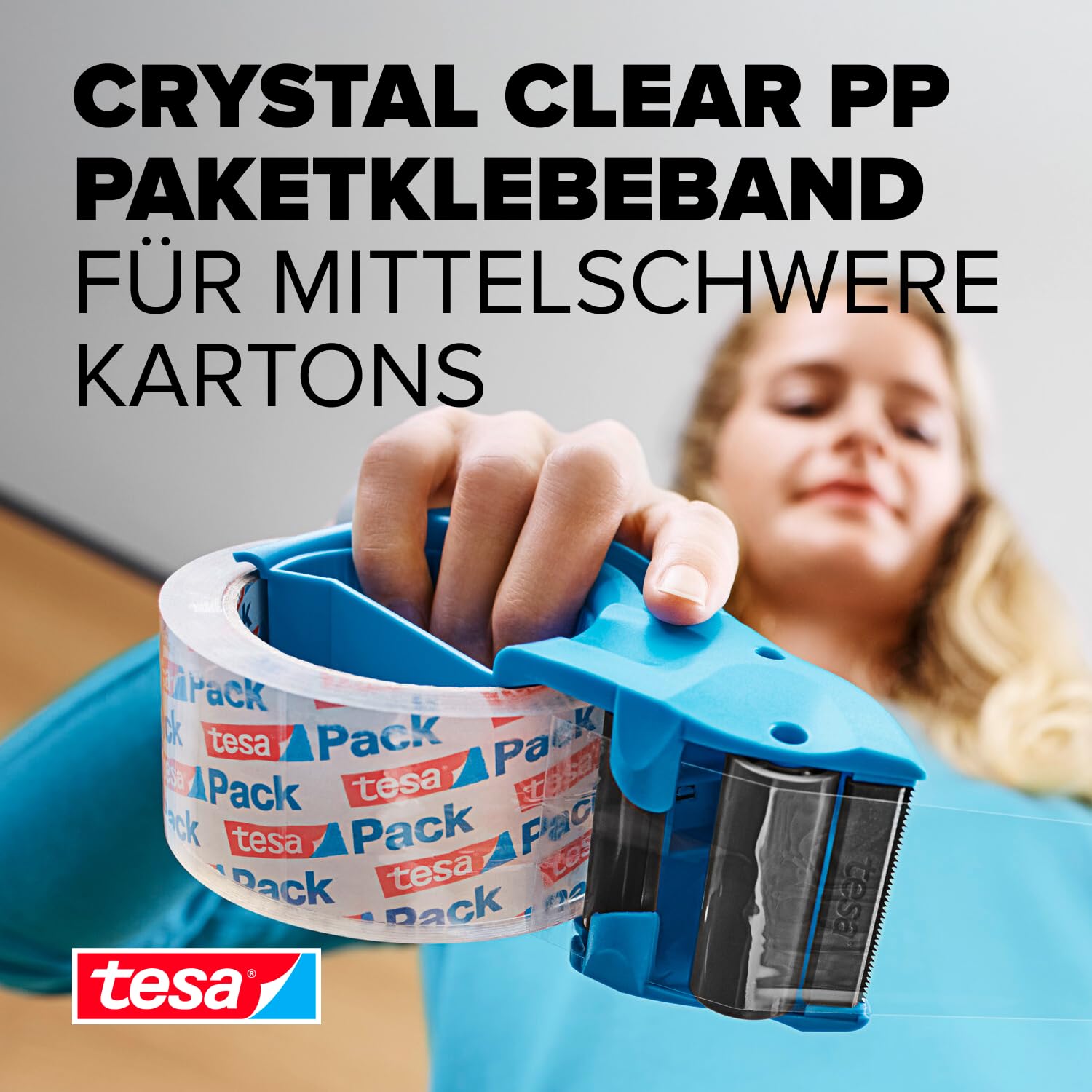 Detalle de tesa Packband Crystal Clear, kristallklar – 3 Rollen, 66 m x 50 mm