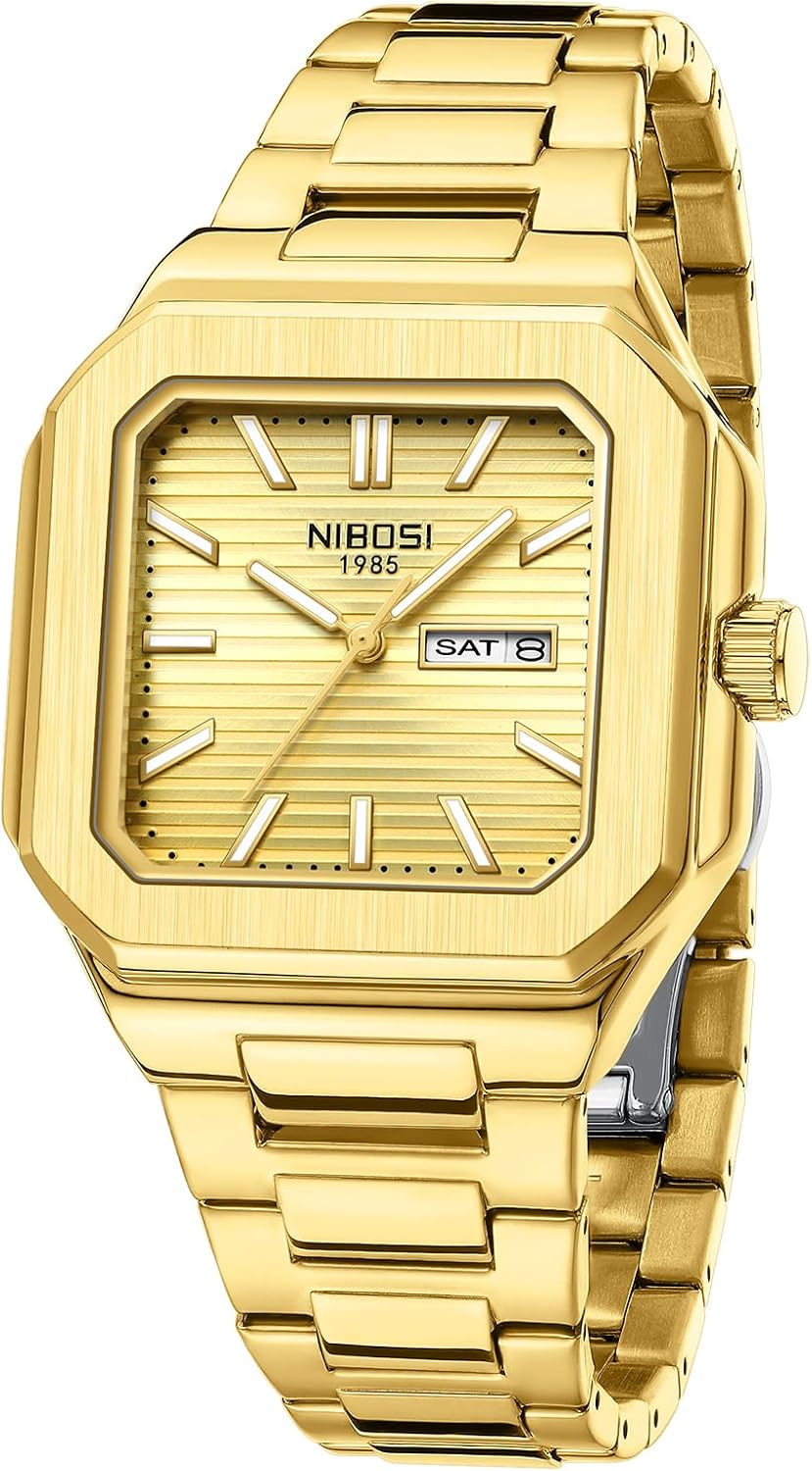 Thumbnail 6 de NIBOSI Orologio da polso da uomo analogico al quarzo in acciaio inox quadrato impermeabile 3 ATM stile business