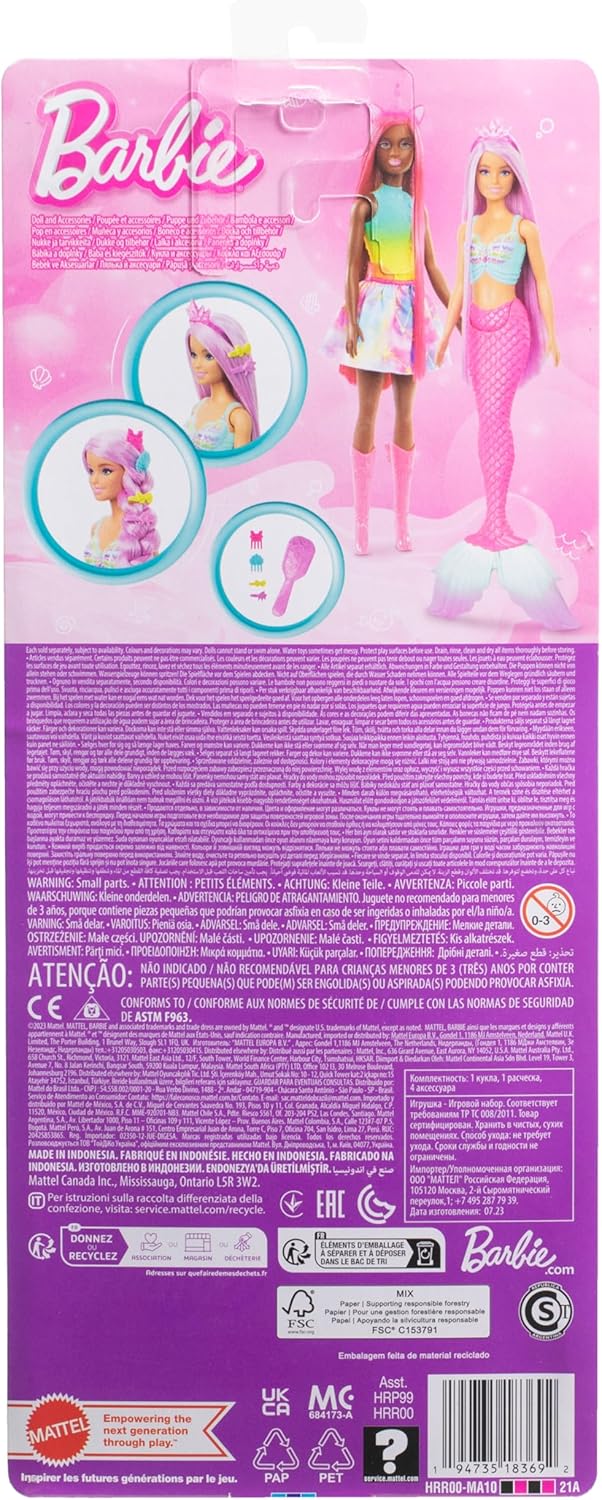 Detalle de Barbie Sirena Capelli Fantasia – bambola con capelli extra lunghi e accessori per lo styling (HRR00)