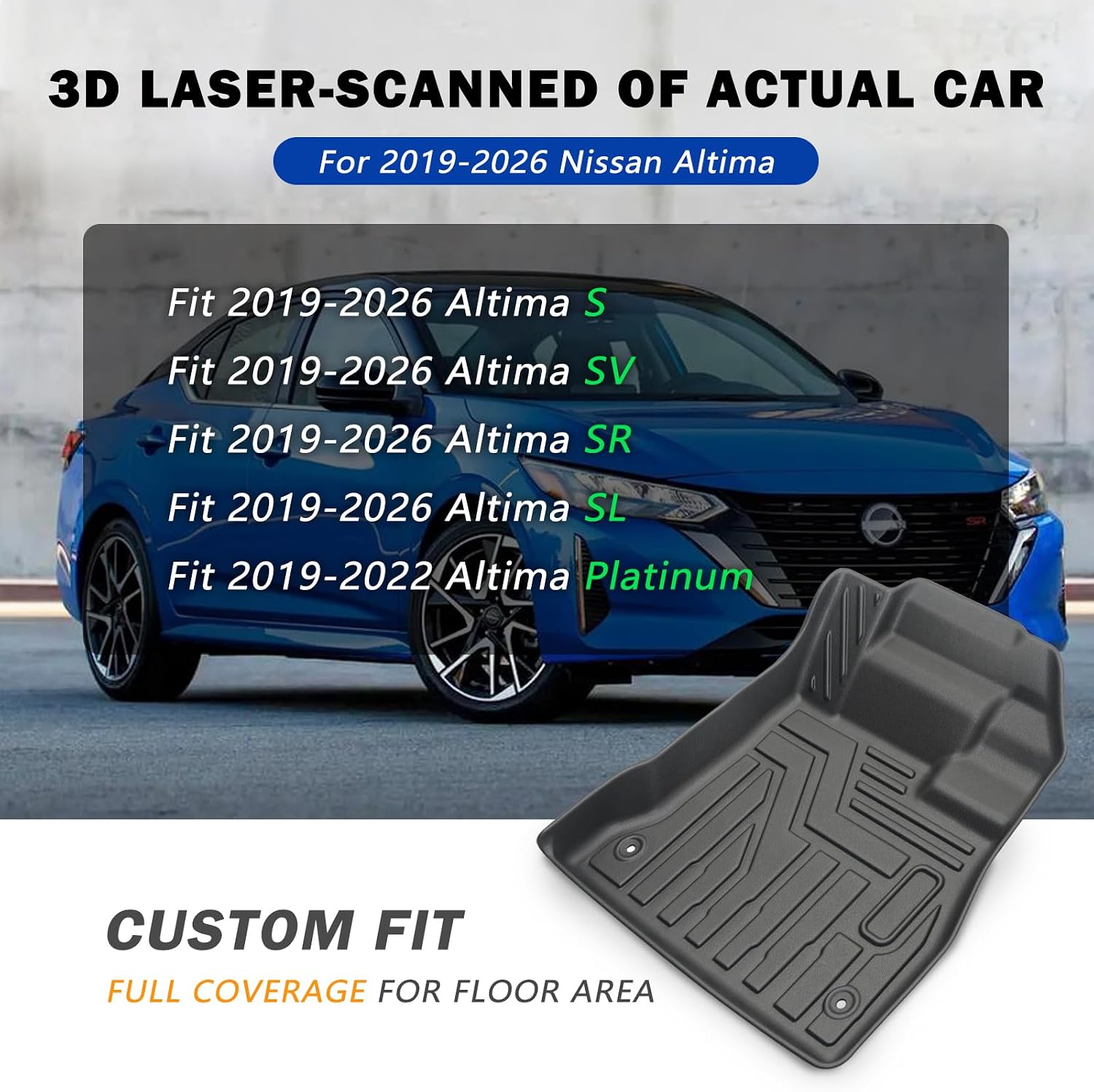 Thumbnail 1 de KUST Custom Fit Floor Mats for 2019-2026 Nissan Altima (All Models) — All-Weather TPE Mats, Front & Rear