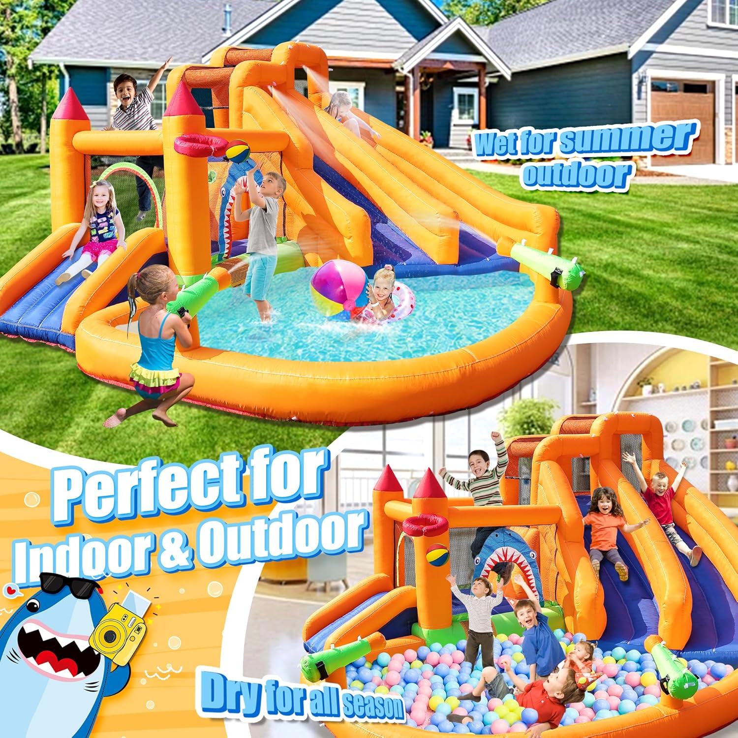 Thumbnail 6 de Inflatable Bounce House: 10-in-1 Triple Water Slide Castle with 550W Blower