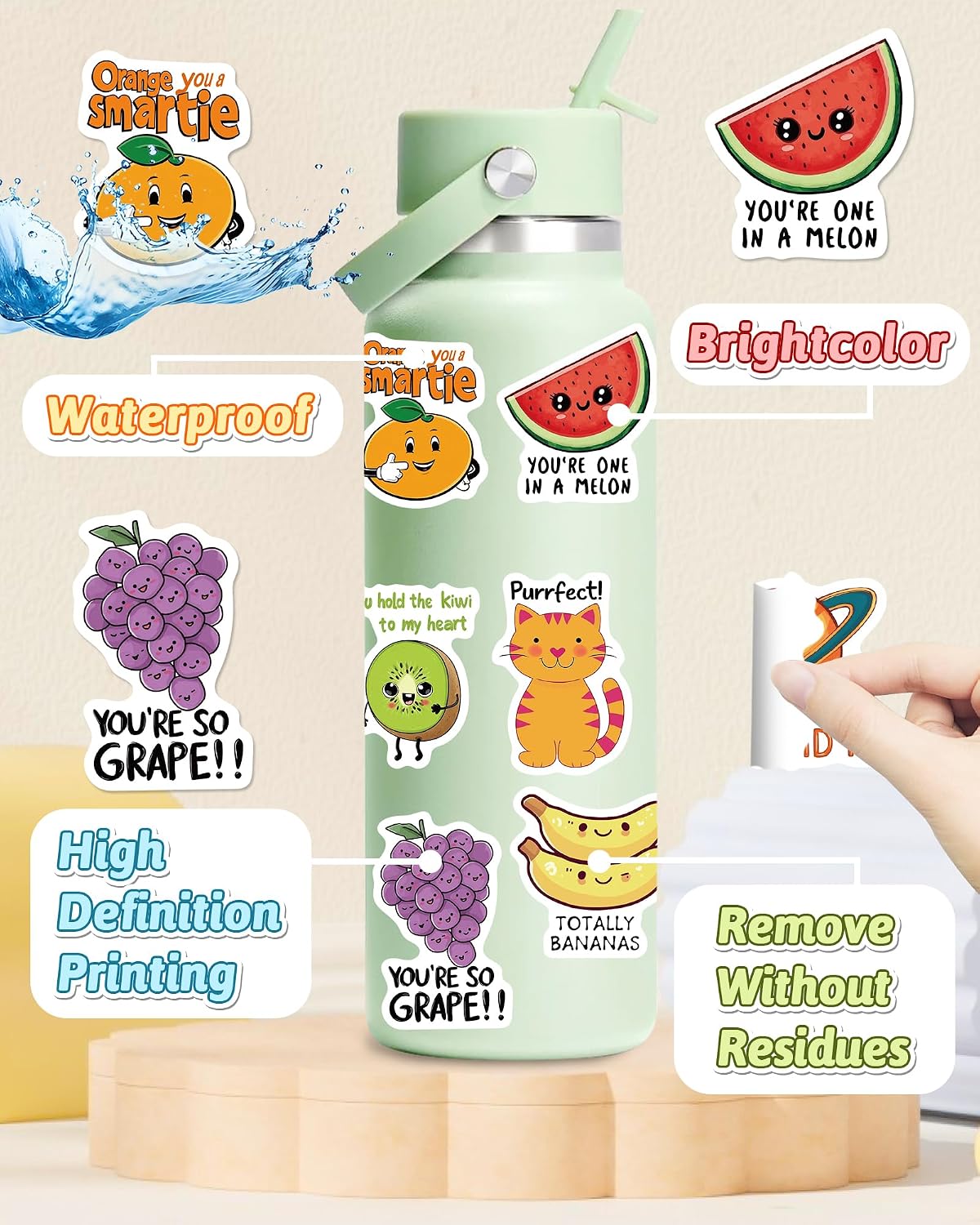 Detalle de pcnearty cute stickers Kids’ Vinyl Stickers, 200-Piece Waterproof Pack