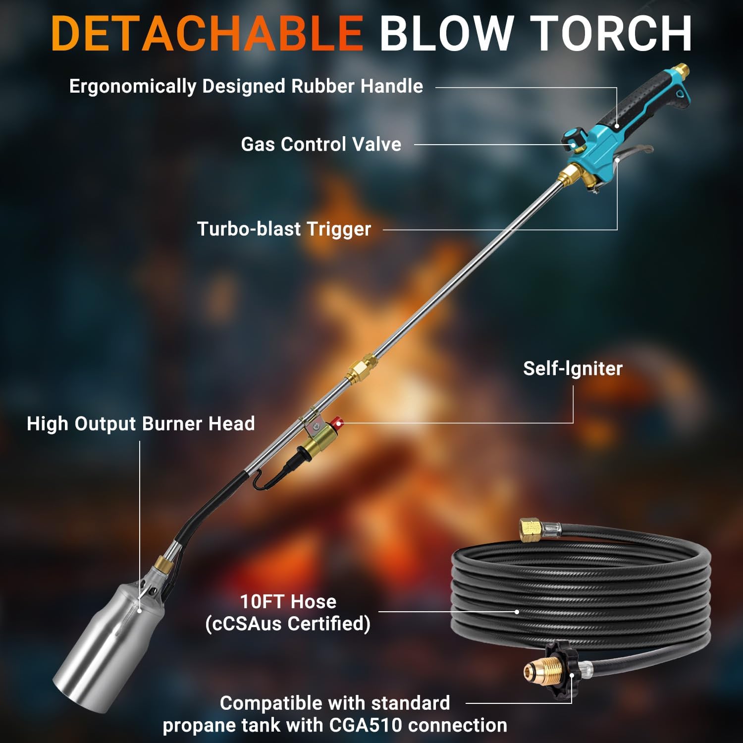 Thumbnail 3 de Sondiko GJD460 Propane Weed Torch, 10-ft Hose, Adjustable 24 in/37 in