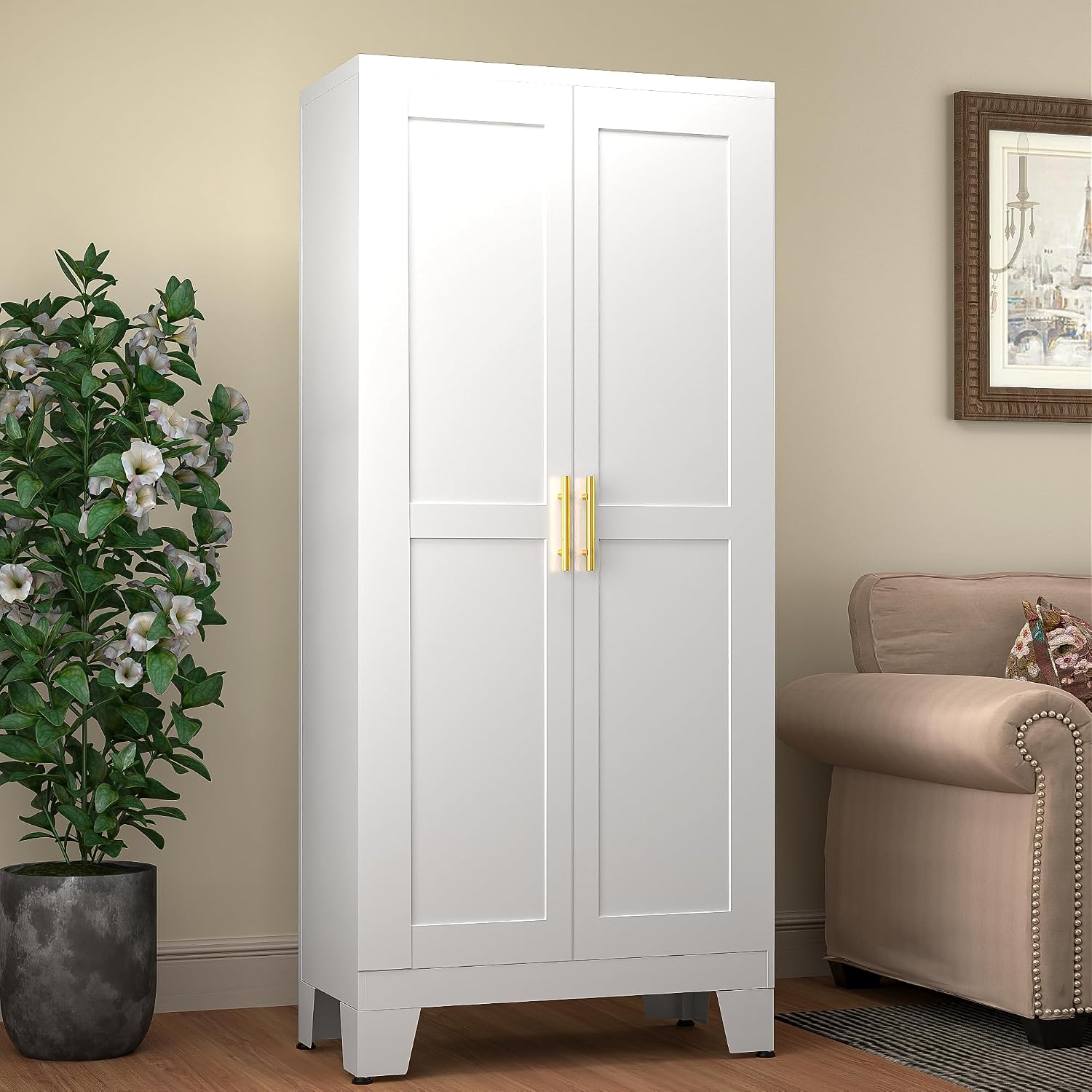 Detalle de GAIOUS C-YSXR04-1200W Metal Pantry Cabinet, White, Adjustable Shelves