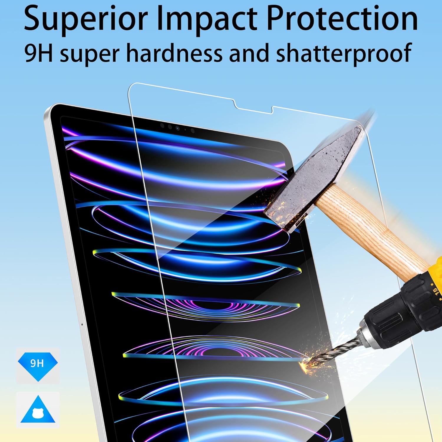 Thumbnail 3 de 4youquality 2-Pack Tempered Glass Screen Protectors for iPad Pro 12.9-inch (2022–2018) – Face ID Compatible, 9H