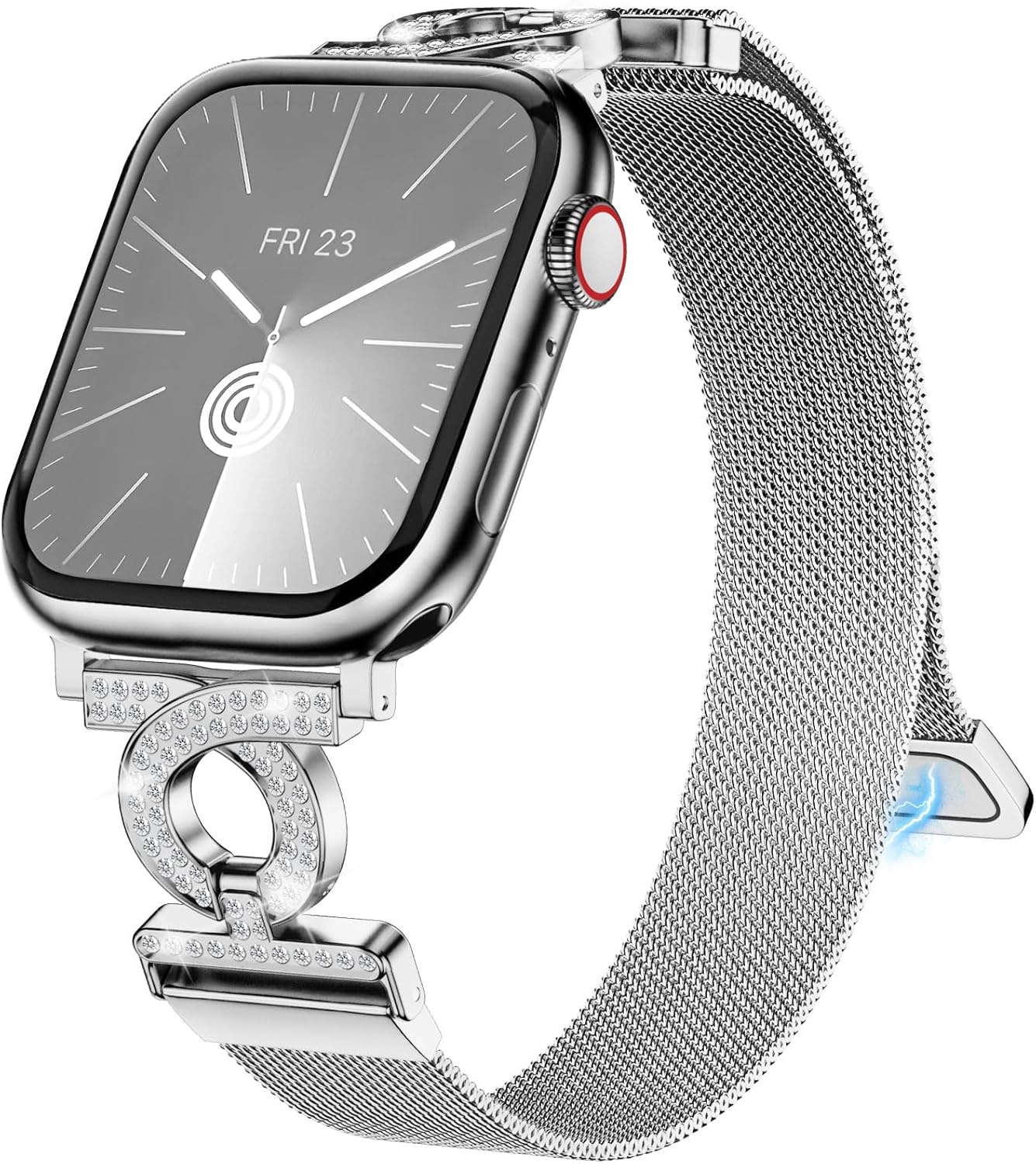 Detalle de wutwuk Rhinestone magnetic mesh Apple Watch strap (38/40/41/42mm) – women’s stainless steel, adjustable lock clasp