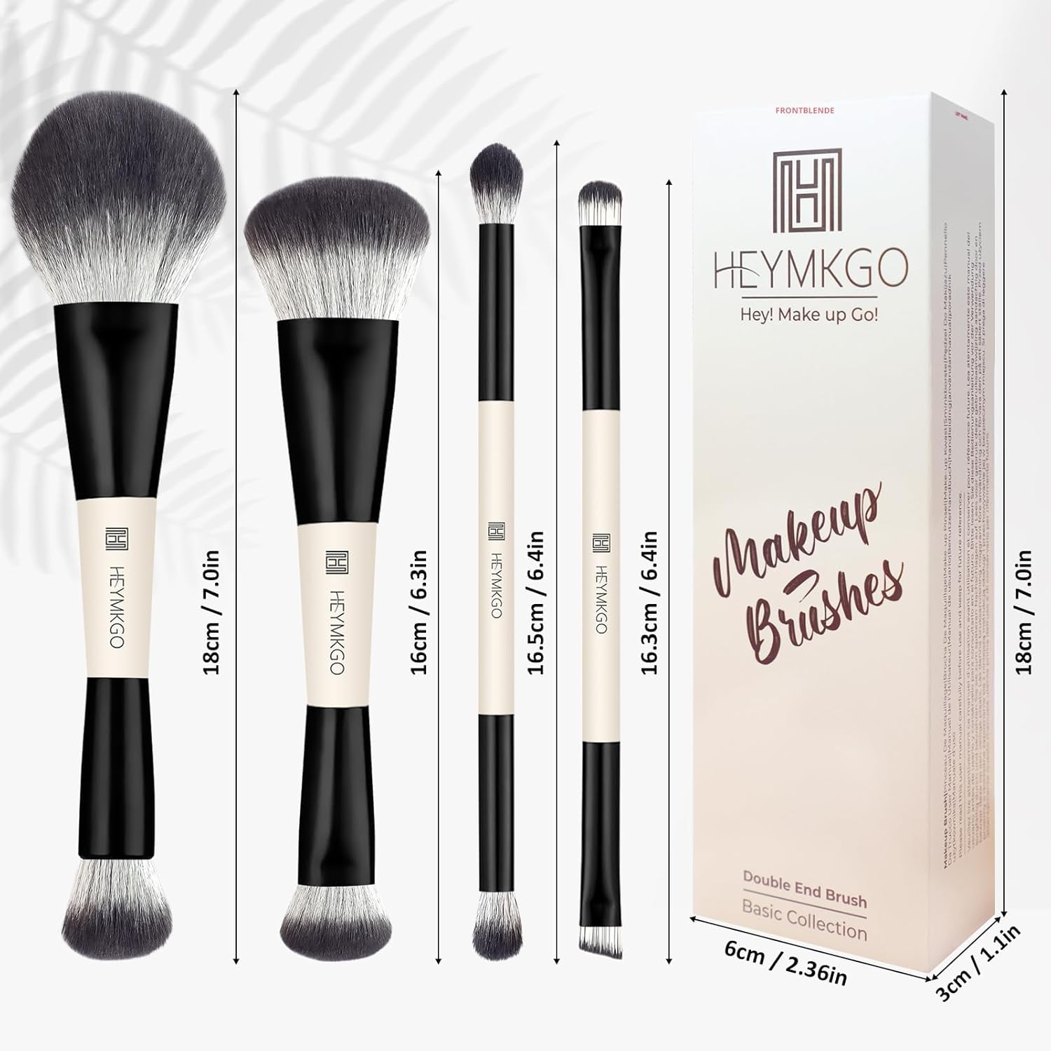 Thumbnail 6 de HEYMKGO 4er-Set Foundation-Pinsel Dual-Ended: Kontur-/Abdeckpinsel für Flüssig-, Creme- und Puder-Make-up, Schwarz (Reise-Set)