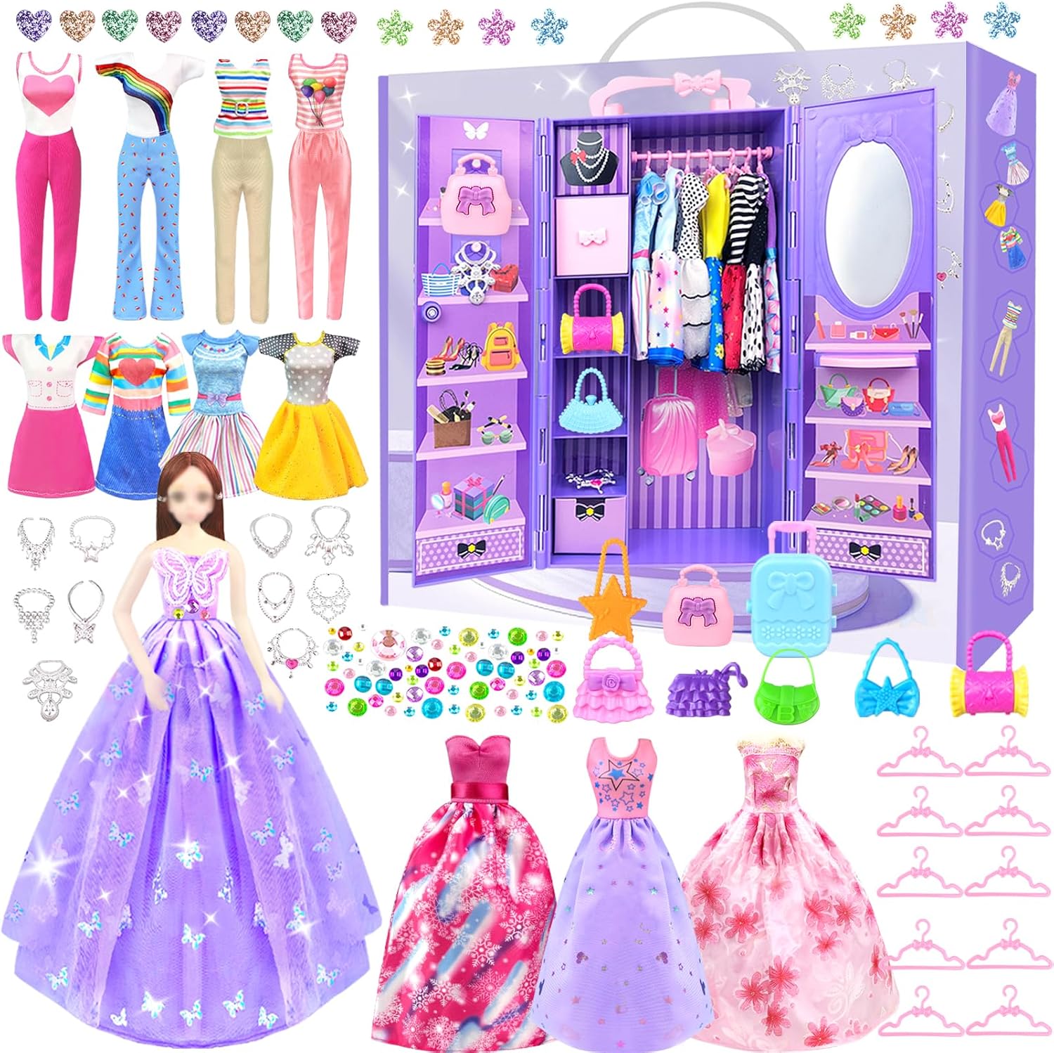Thumbnail 6 de 66 Vestiti e Accessori per Bambole con Armadio per Bambole da 11,5 pollici – Set di Moda Inclusivo