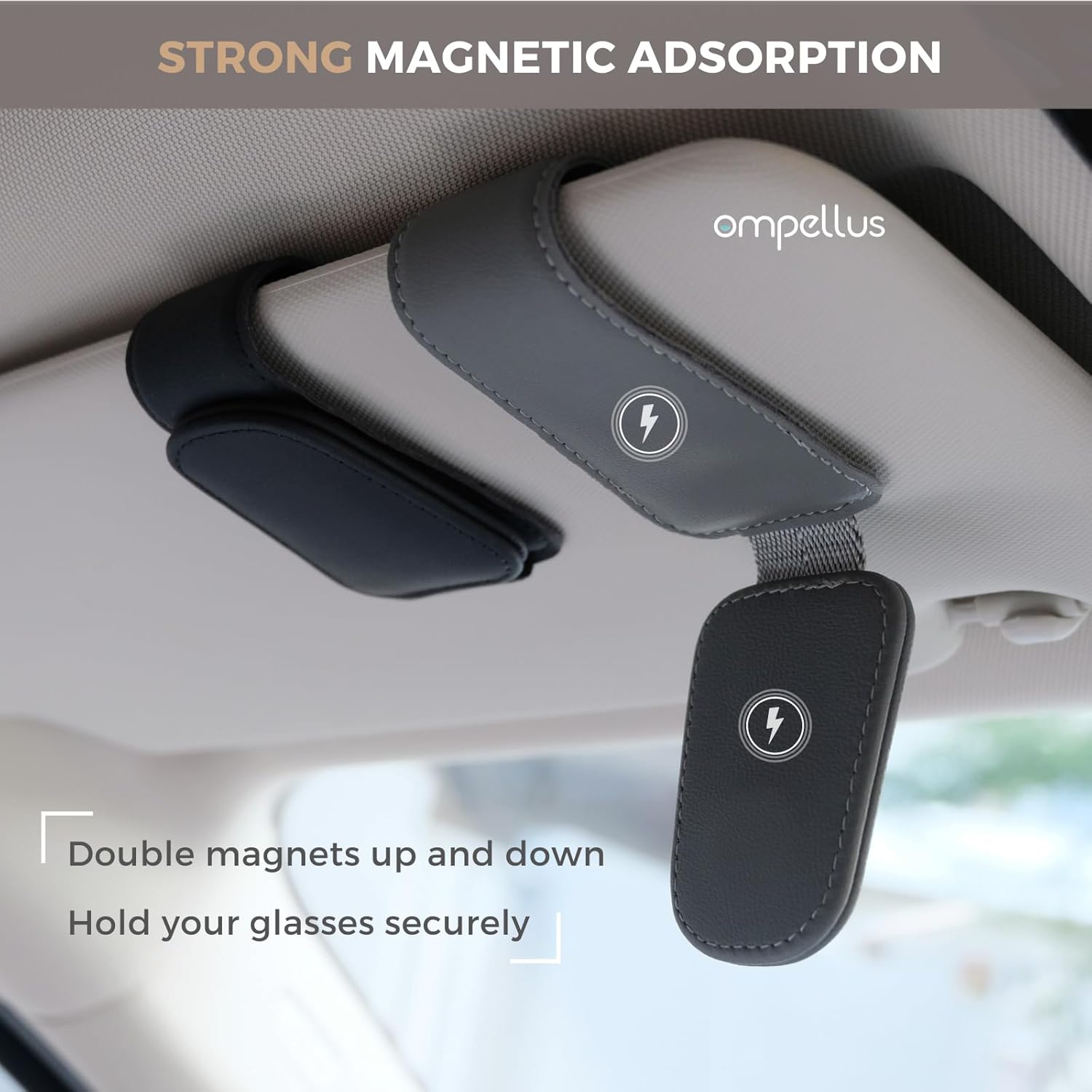 Thumbnail 3 de Ompellus 2 Pack Magnetic Leather Sunglass Holder Clips for Car Sun Visors (Black)