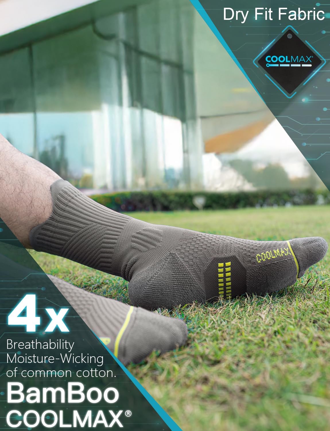 Thumbnail 4 de Juclise Compression Running Crew Socks with Coolmax Bamboo: Anti-Blister, Moisture-Wicking Comfort for Running, Walking and Court Sports